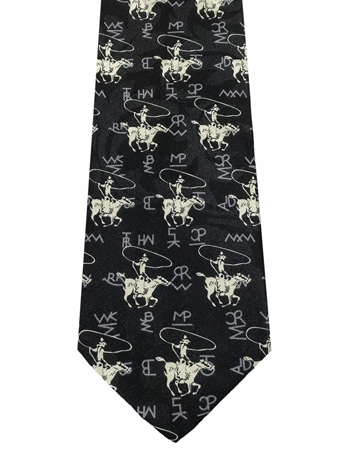 Rockmount 467 BLK Men's Western Silk Tie - Black Roper Style Necktie for Cowboy, Rodeo & Western Fashion Enthusiasts