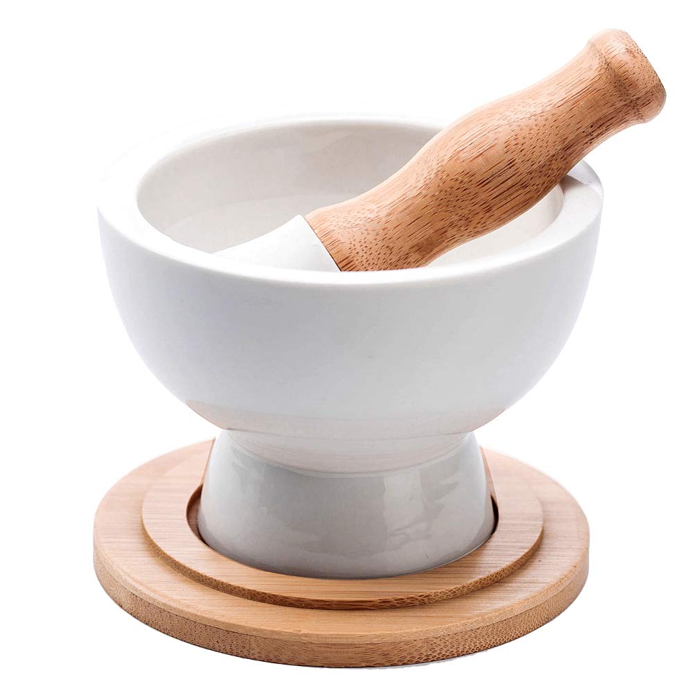 Premium Porcelain Mortar and Pestle Set - Spice Grinder, Herb Crusher, Pill Crusher & Pesto Maker - Non-Slip Base - Perfect for Guacamole, Seasonings & Paste - Ideal Kitchen Gift for Cooking Enthusiasts
