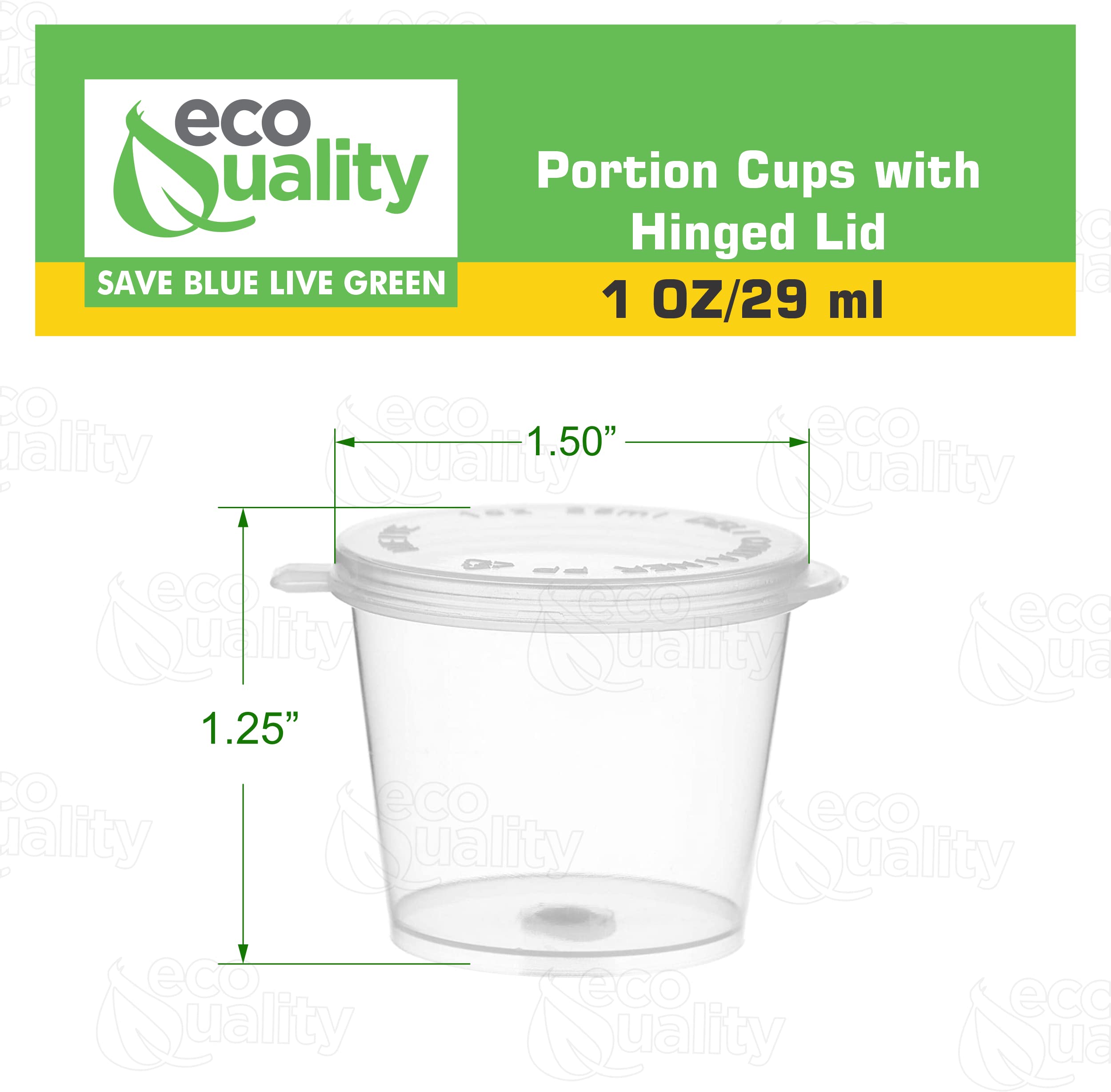 EcoQuality 1 Oz Leak Proof Plastic Condiment Cups with Hinged Lids - Perfect for Sauces, Dressings, Jello Shots, Slime & Food Storage | Great for Restaurants, Catering, Parties & Home Use (800 Pack)