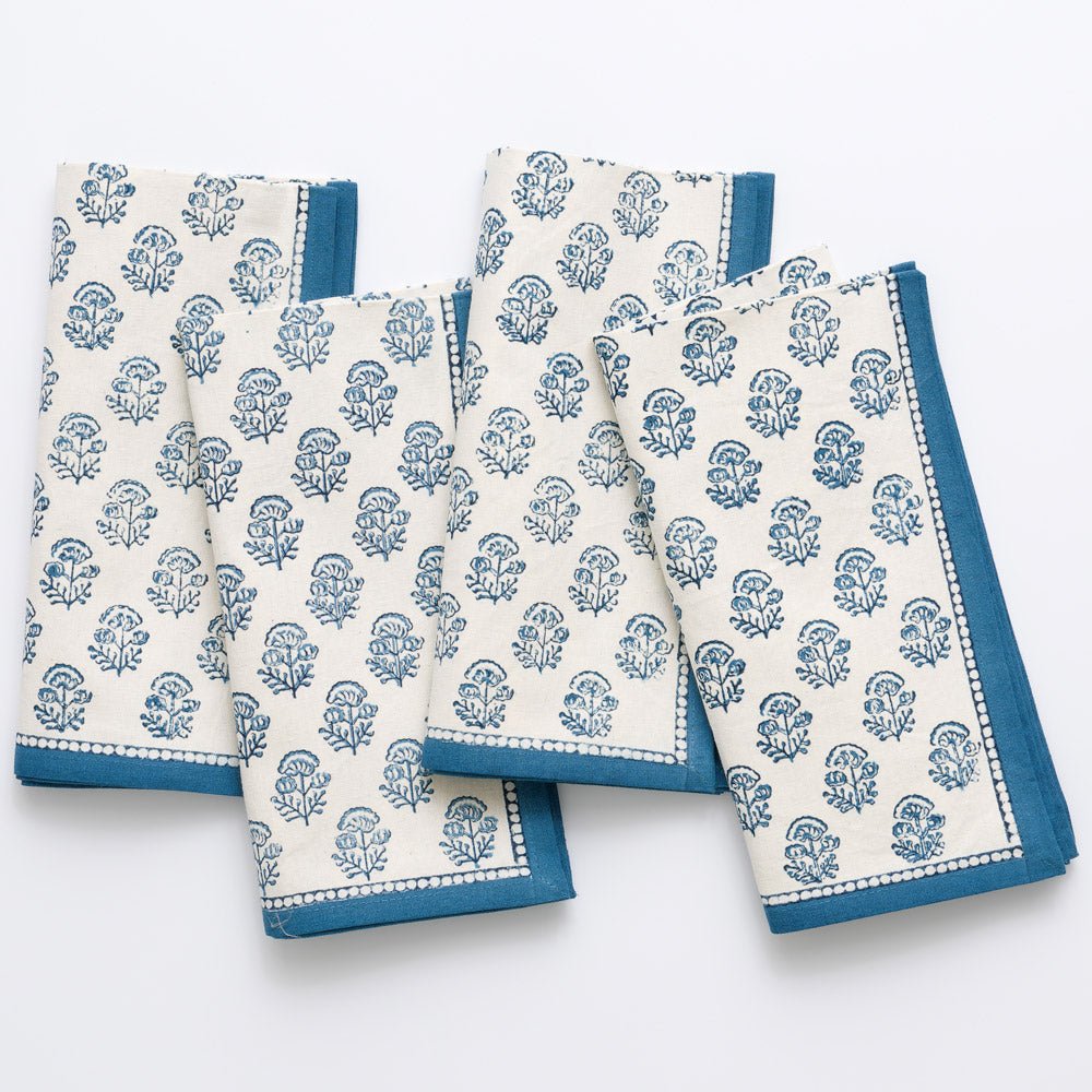 Anika Blue Cotton Napkins - Set of 4 Premium Dinner Napkins for Fine Dining, Parties & Everyday Use - Soft & Absorbent Cloth Napkins for Table Setting & Home Decor