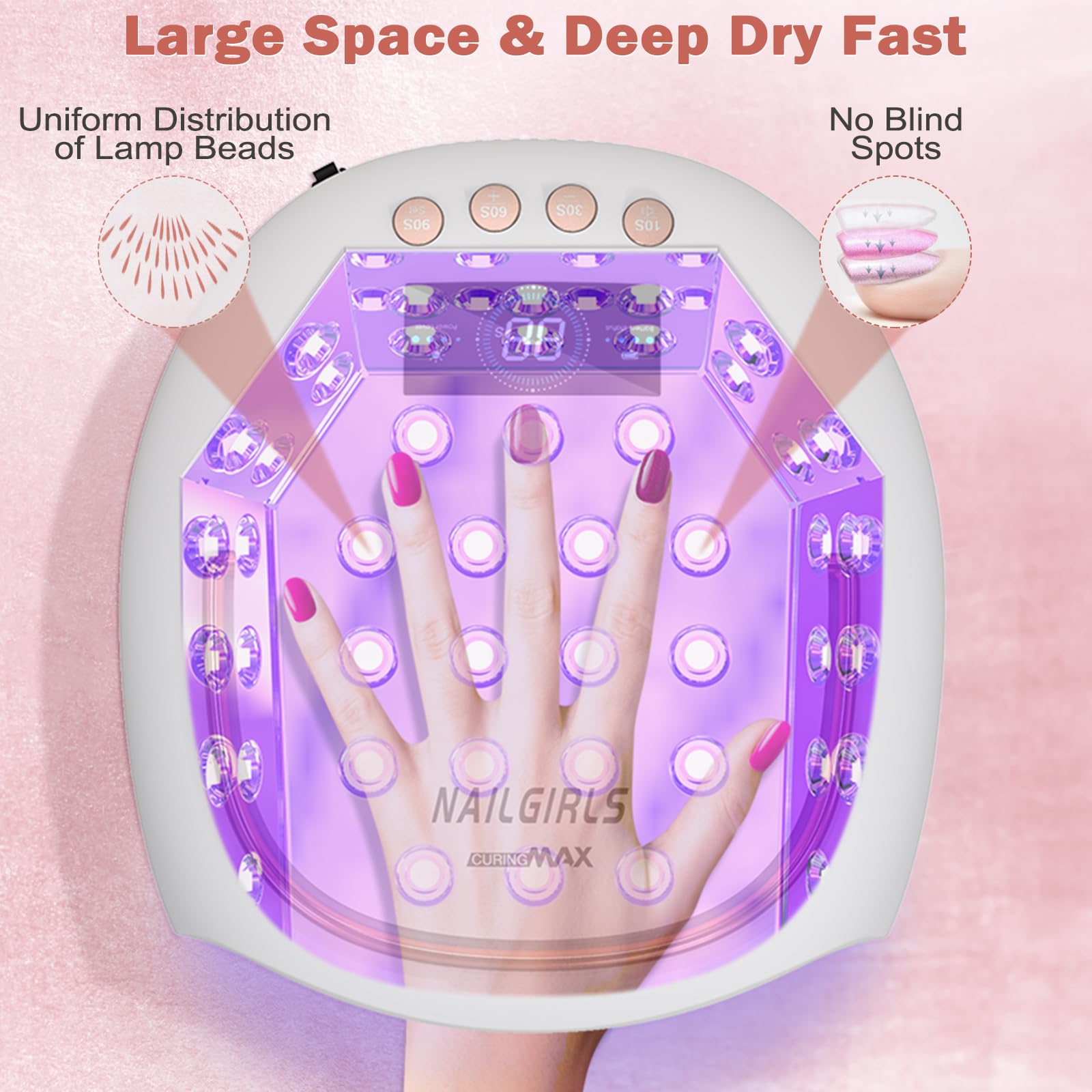 NAILGIRLS 80W Cordless UV Nail Lamp, Rechargeable Gel Polish Dryer with Auto Sensor & LCD Display, 4 Timer Settings, Fast Curing Light for Professional Salon & Home Manicure