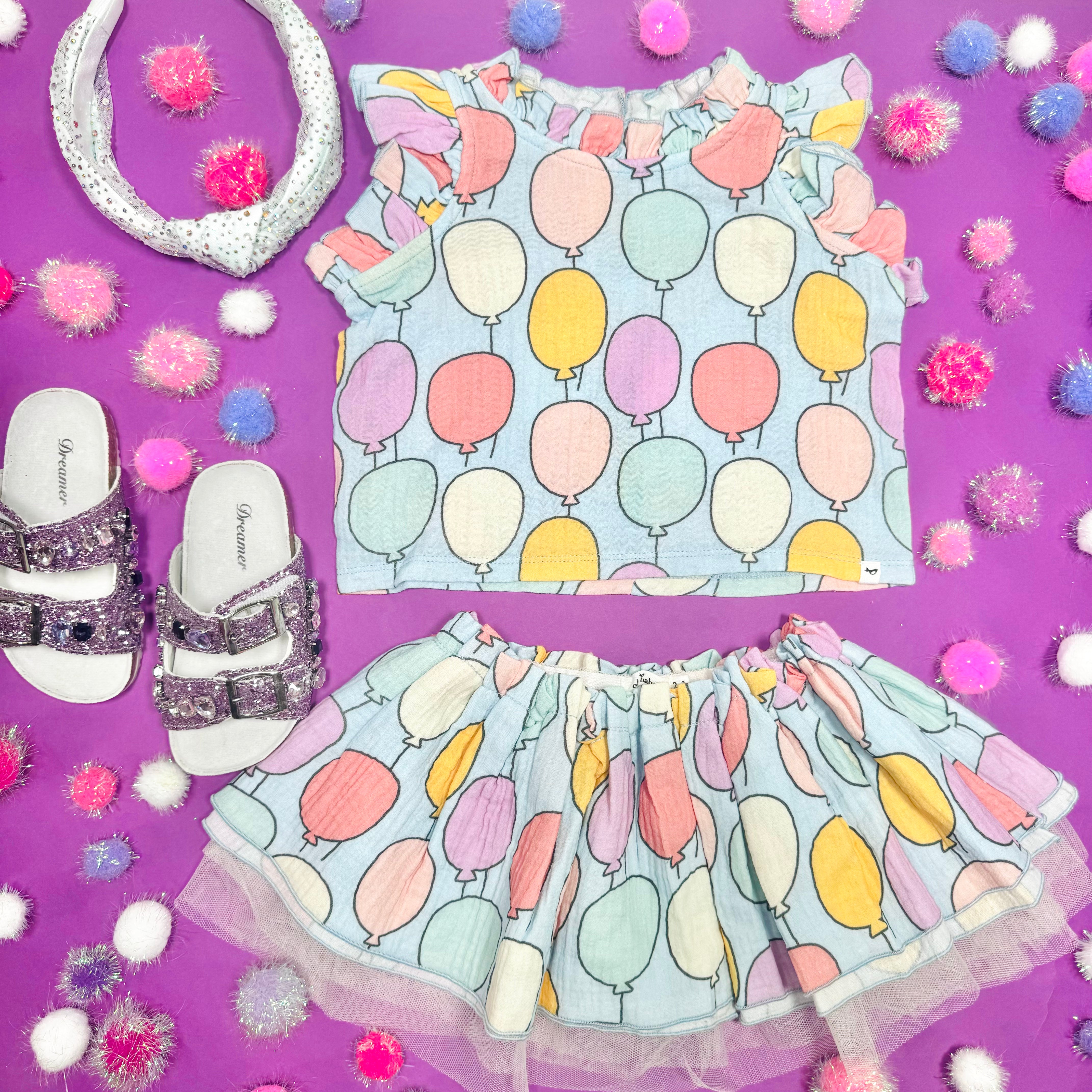 Lola Balloon Sleeve Top and Tutu Skirt Set for Girls - Cute Party Outfit for Birthday, Photo Shoot & Special Occasions
