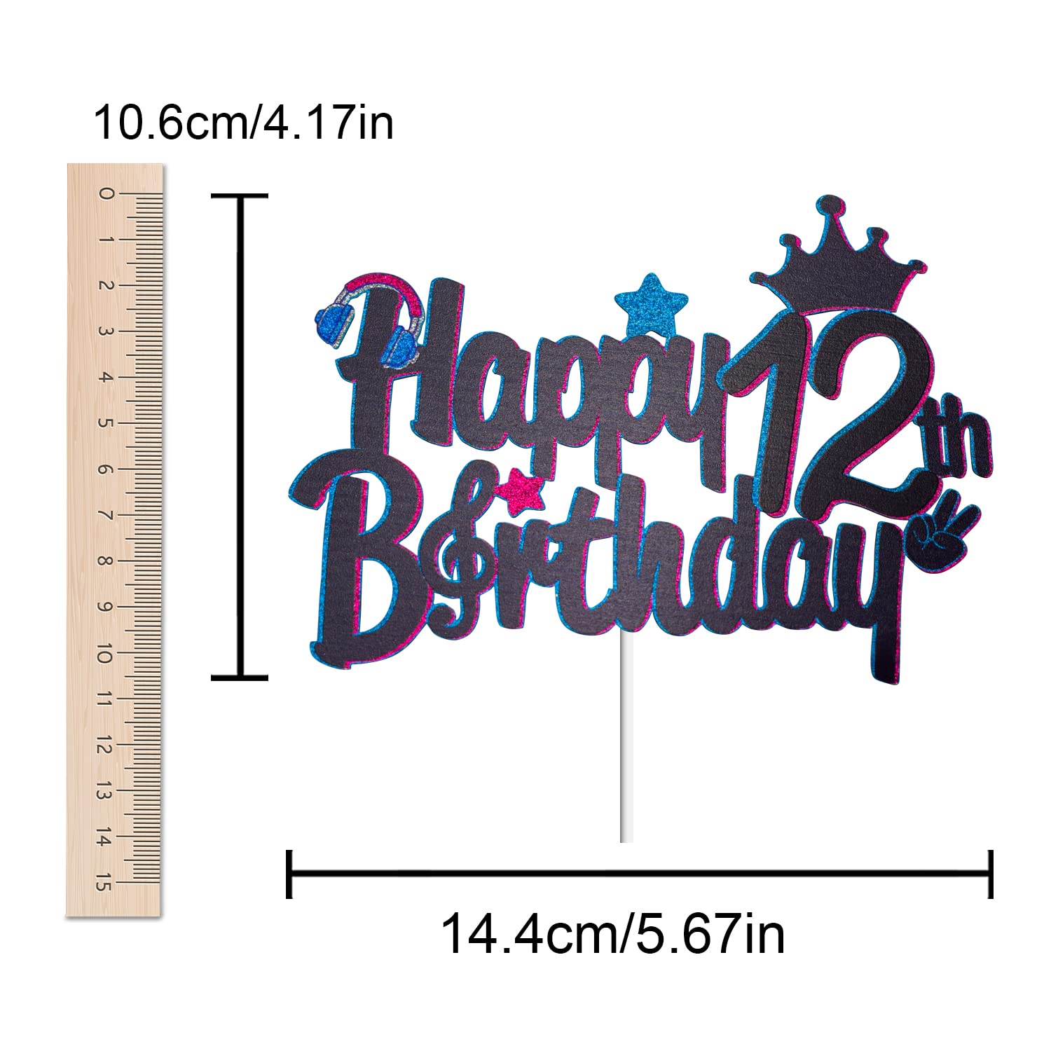Happy 12th Birthday Music Cake Topper - Glitter Cake Decorations for Girls' 12th Birthday Party - Sweet 12th Birthday Supplies - Perfect for Birthday Cakes, Cupcakes & Party Desserts