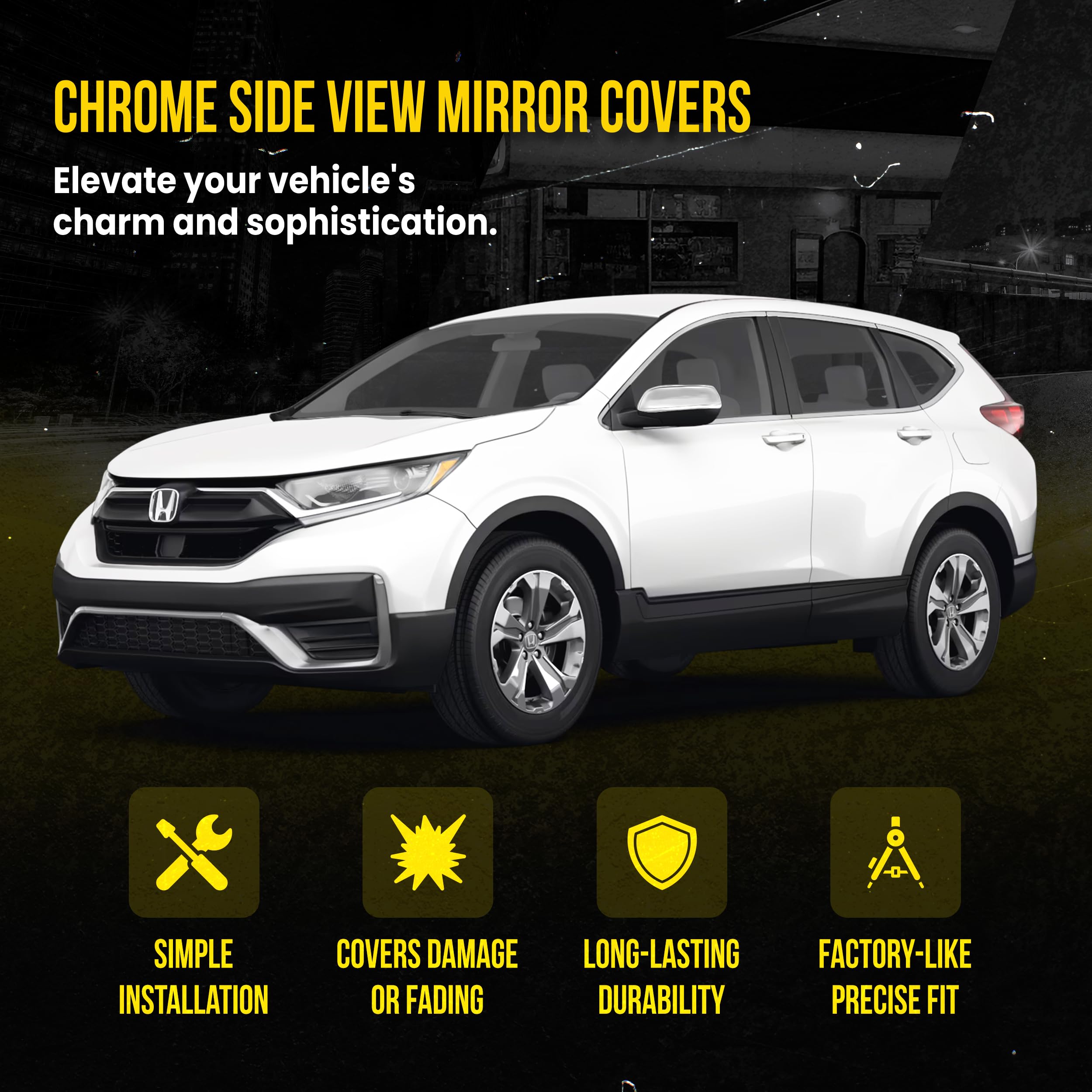 Chrome Car Side Rear View Mirror Cover Caps for Honda CRV 2012-2022 (MC197) - Enhances Style & Protection for Daily Driving & Parking