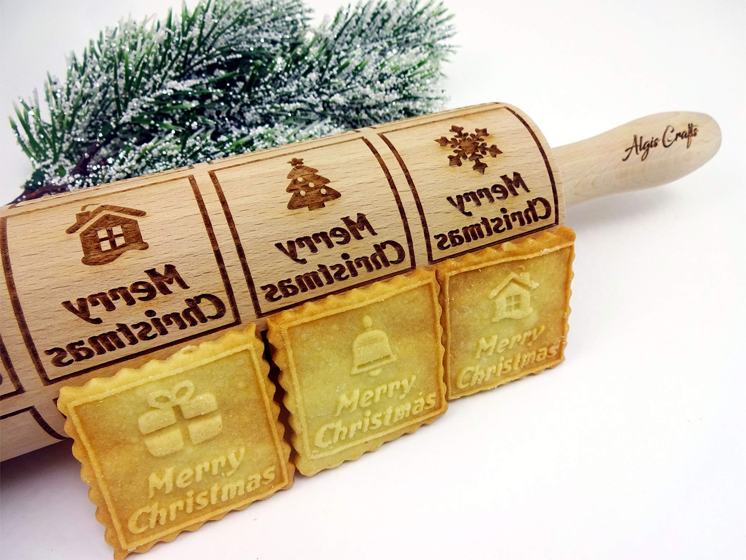 Christmas Rolling Pin for Gingerbread Cookies - Embossed Dough Roller with Merry Christmas Design - Perfect for Holiday Baking, DIY Cookies & Festive Gifts