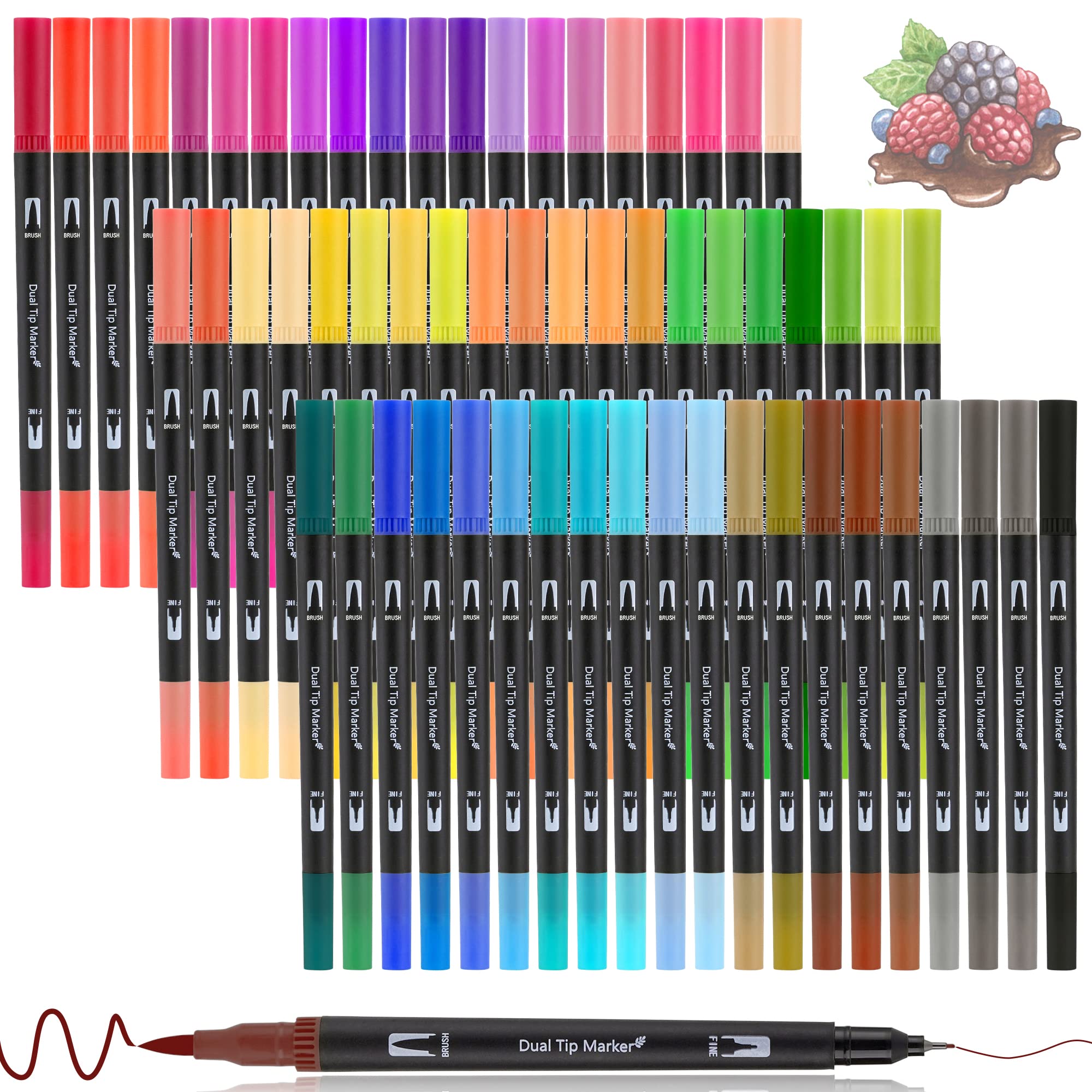 YKKZART Dual Brush Markers Pens - 48 Vibrant Colors Fine Tip Art Markers for Adult Coloring Books, Bullet Journaling, Note Taking & Drawing | Perfect for Artists, Students & Office Use