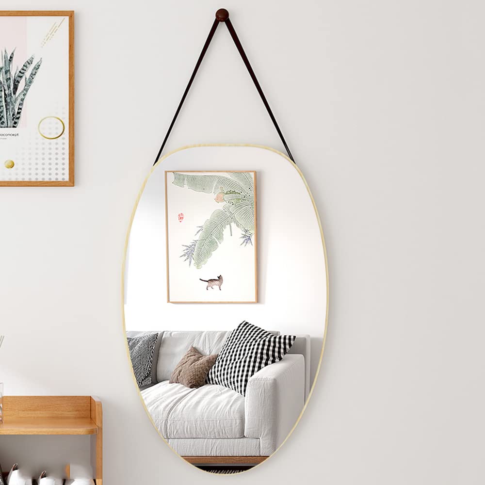 Oval Wooden Framed Bathroom Vanity Mirror - 40x70cm Wall Mirror for Bathroom, Living Room & Bedroom Decor (Wood Color/White/Black/Brown) - Perfect for Makeup, Shaving & Home Decoration