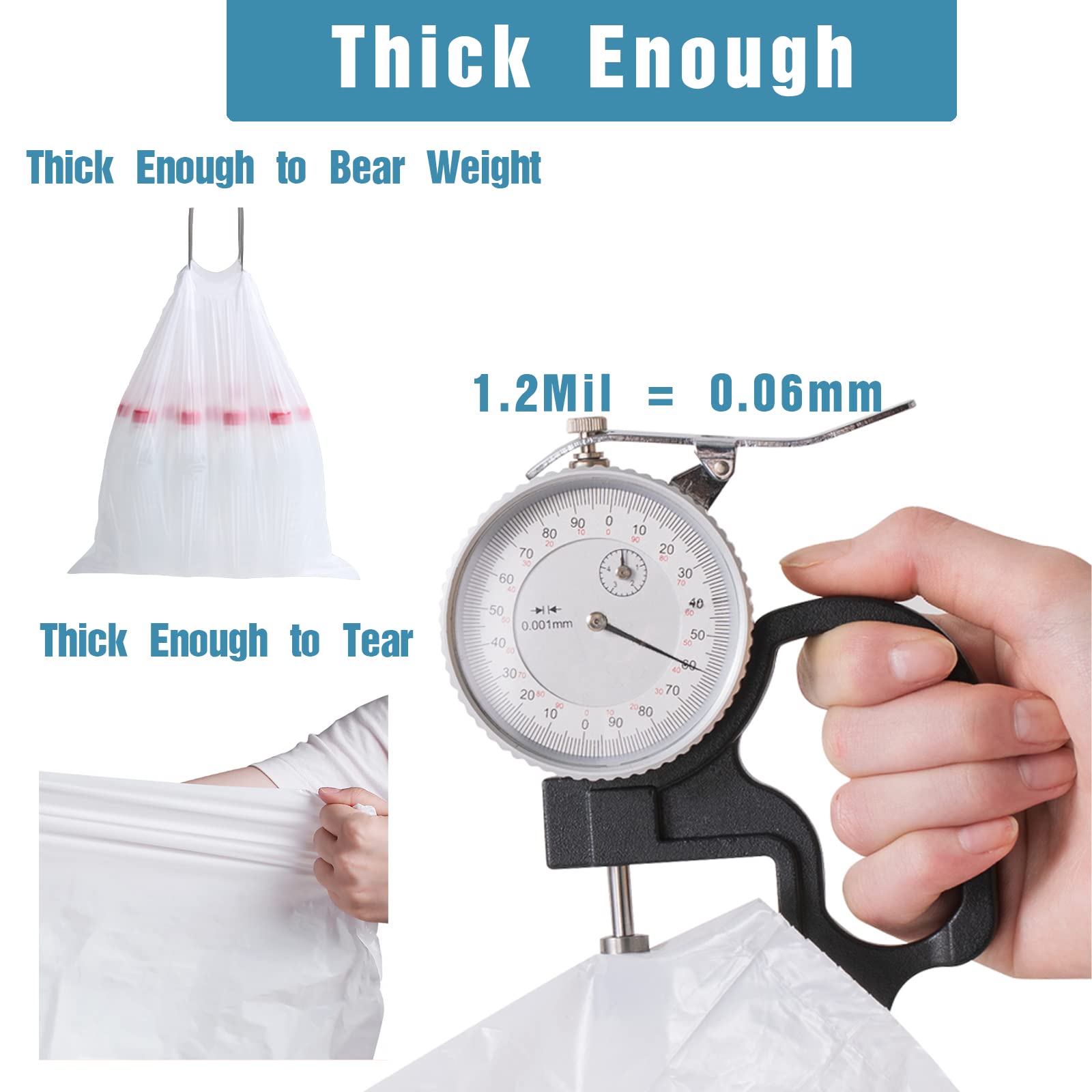 Code P 3-Pack (150 Count) 13-16 Gallon Heavy Duty Drawstring Trash Bags - Compatible with Code P Garbage Can Liners, 50-60 Liter Capacity | 1.2 Mil Thickness | White | Perfect for Kitchen, Office & Bathroom Waste Disposal