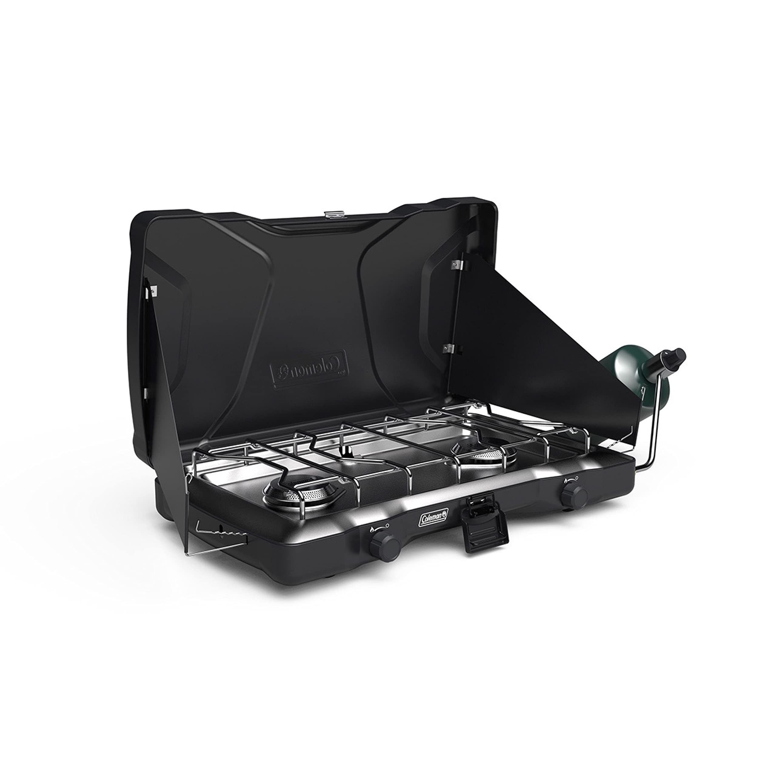 Coleman Triton 2-Burner Propane Camping Stove - Portable Outdoor Grill with Adjustable Flame, Wind Protection & 22,000 BTU for Camping, Tailgating, Picnics & Backyard BBQs | Perfect for Family Camping Trips & Outdoor Cooking Adventures