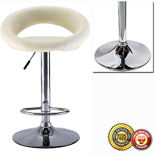 Modern Adjustable Synthetic Leather Swivel Bar Stools Set of 2 - White - Perfect for Kitchen Island, Breakfast Nook, or Home Bar Seating