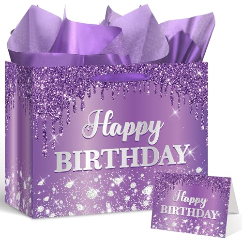 Purple Silver Happy Birthday