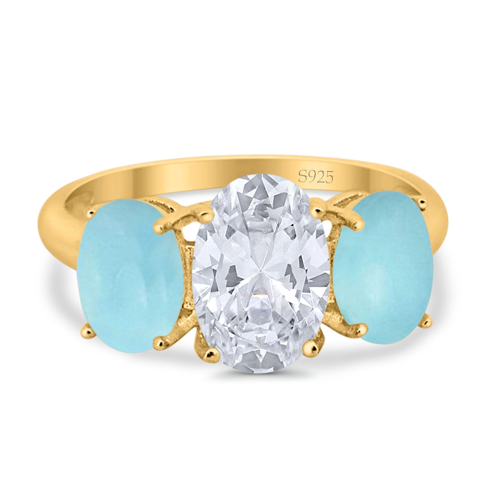 3 Stone Oval Created Opal Fashion Ring - 925 Sterling Silver Jewelry for Women - Perfect for Weddings, Parties & Everyday Wear