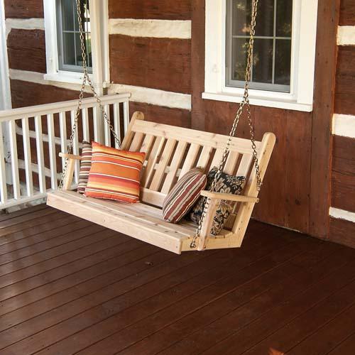 A & L Furniture Cedar Traditional English Swing - Outdoor Garden Porch Swing for Relaxing and Lounging in Backyard, Patio, or Deck