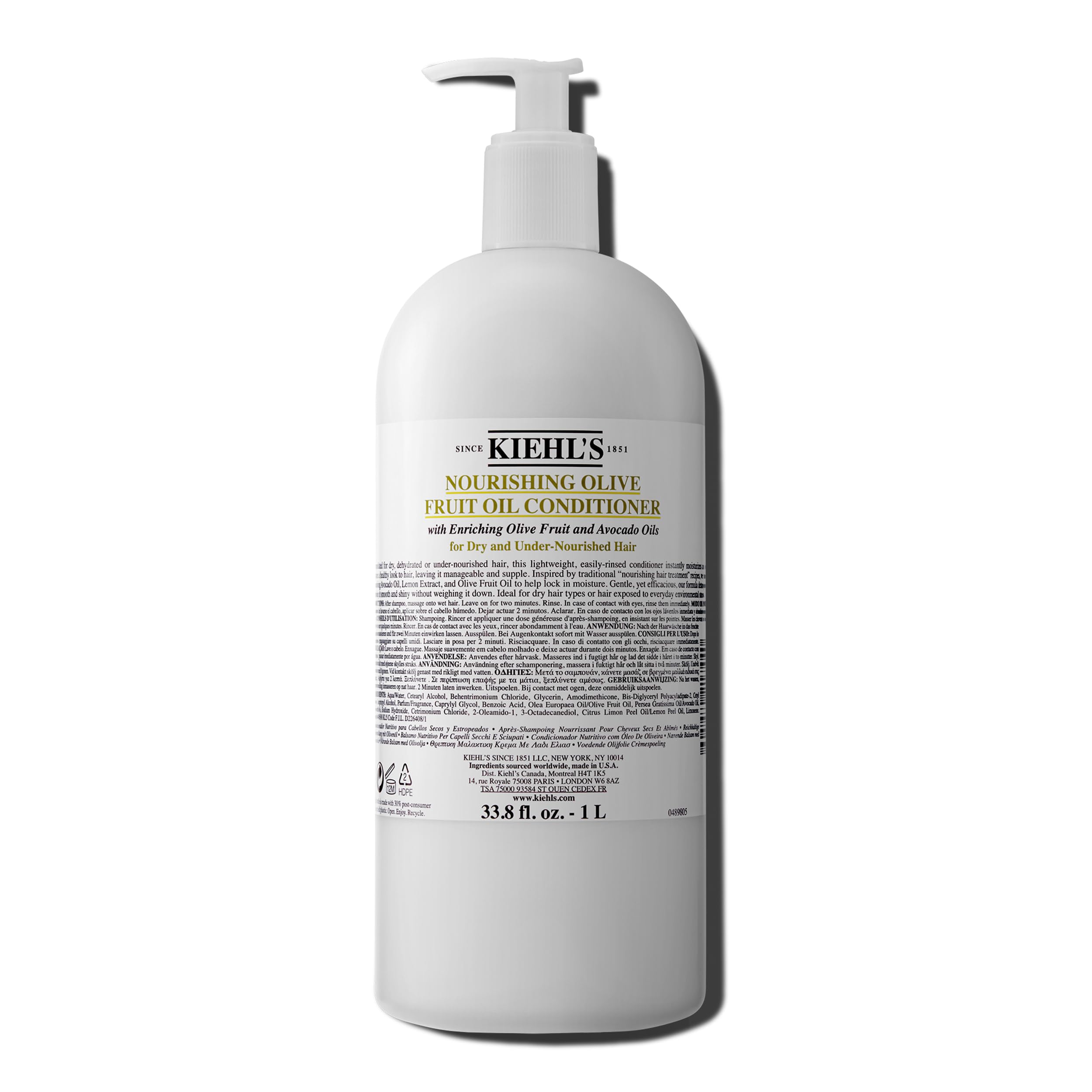 Kiehl's Olive Fruit Oil & Avocado Oil Hair Conditioner for Dry Damaged Hair - Moisturizing Deep Treatment with Lemon Oil for Shine & Detangling - Lightweight Formula for Daily Use at Home or Salon