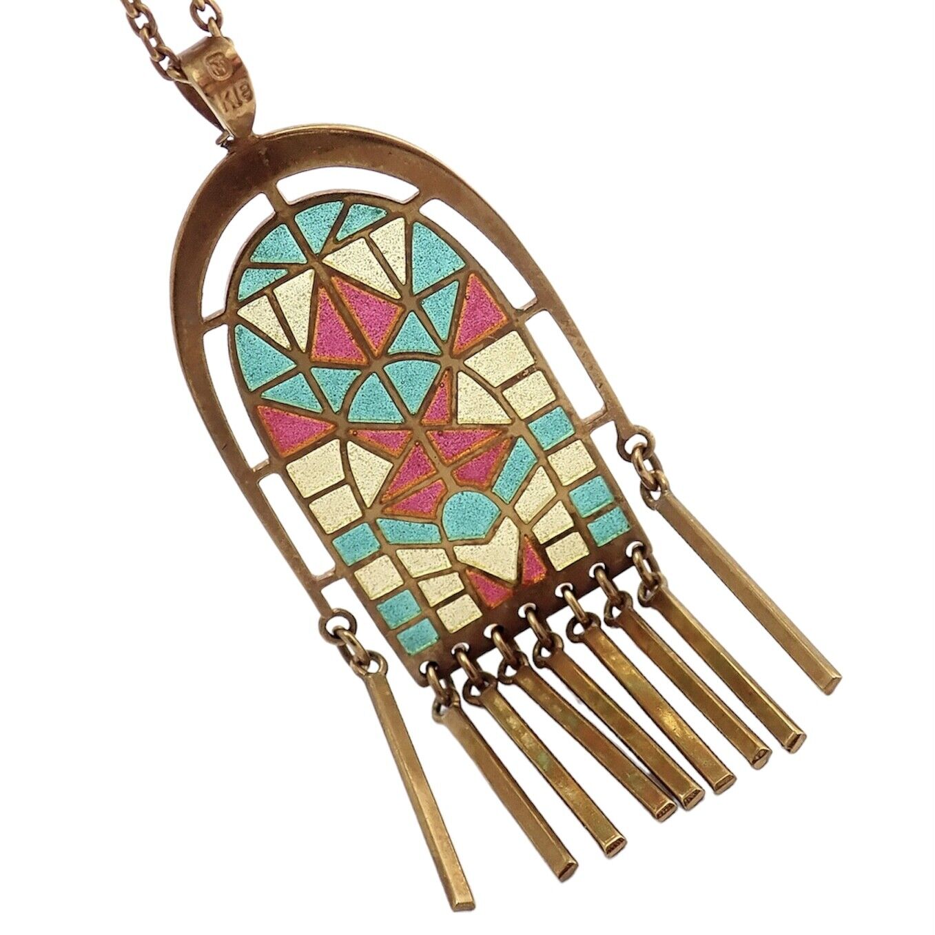 Authentic Mikimoto 18k Yellow Gold Stained Glass Window Pendant Necklace for Women - Elegant Jewelry Gift for Anniversary, Birthday & Special Occasions