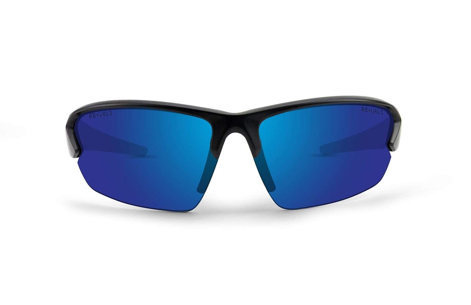 Epoch Eyewear 4 Golf Sunglasses - Black Frame with Blue Mirror Lens - UV Protection & Anti-Glare for Outdoor Sports & Driving