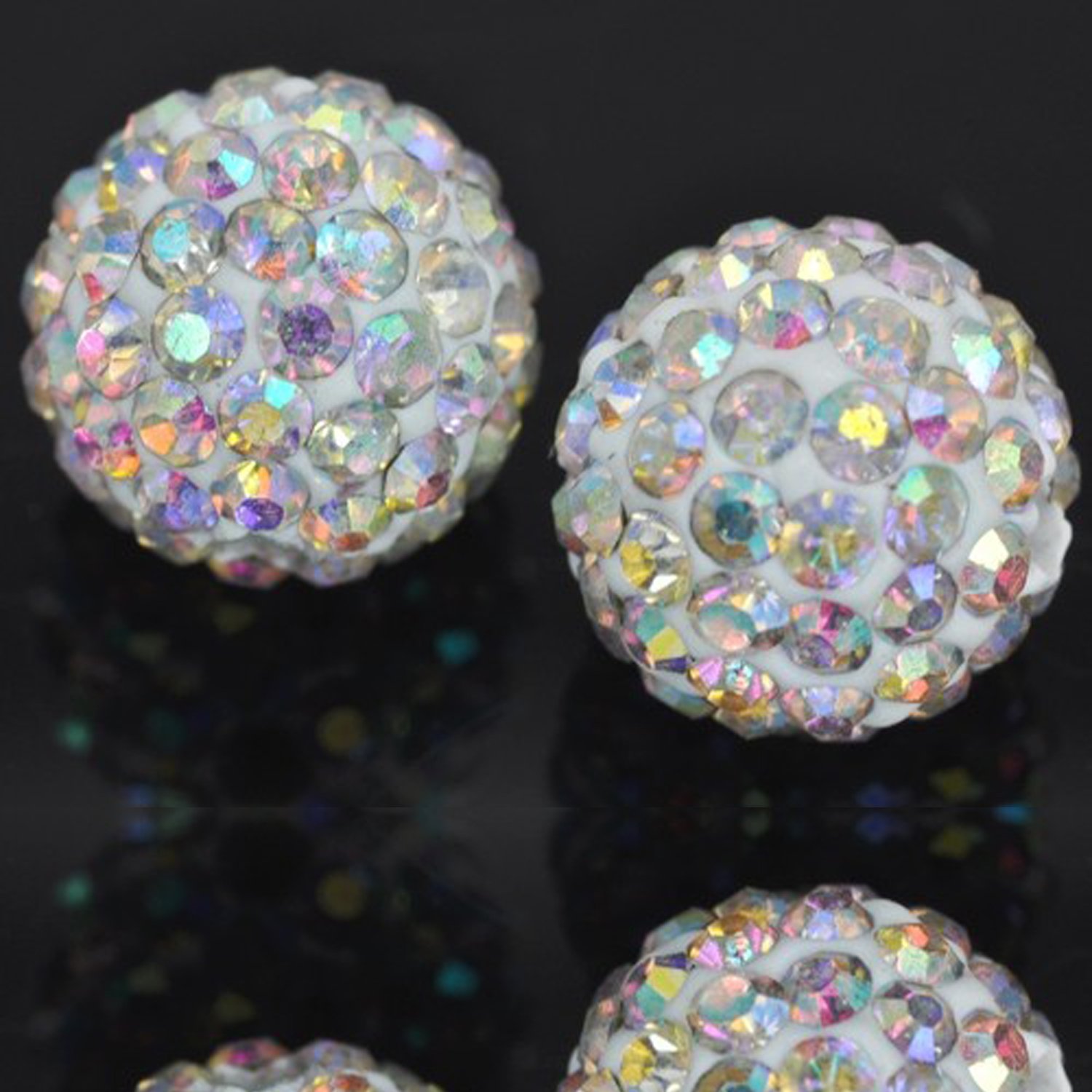 RUBYCA 8mm White AB Crystal Pave Czech Clay Beads for Shamballa Jewelry (20pcs) - Perfect for DIY Bracelets, Necklaces & Boho Style Accessories