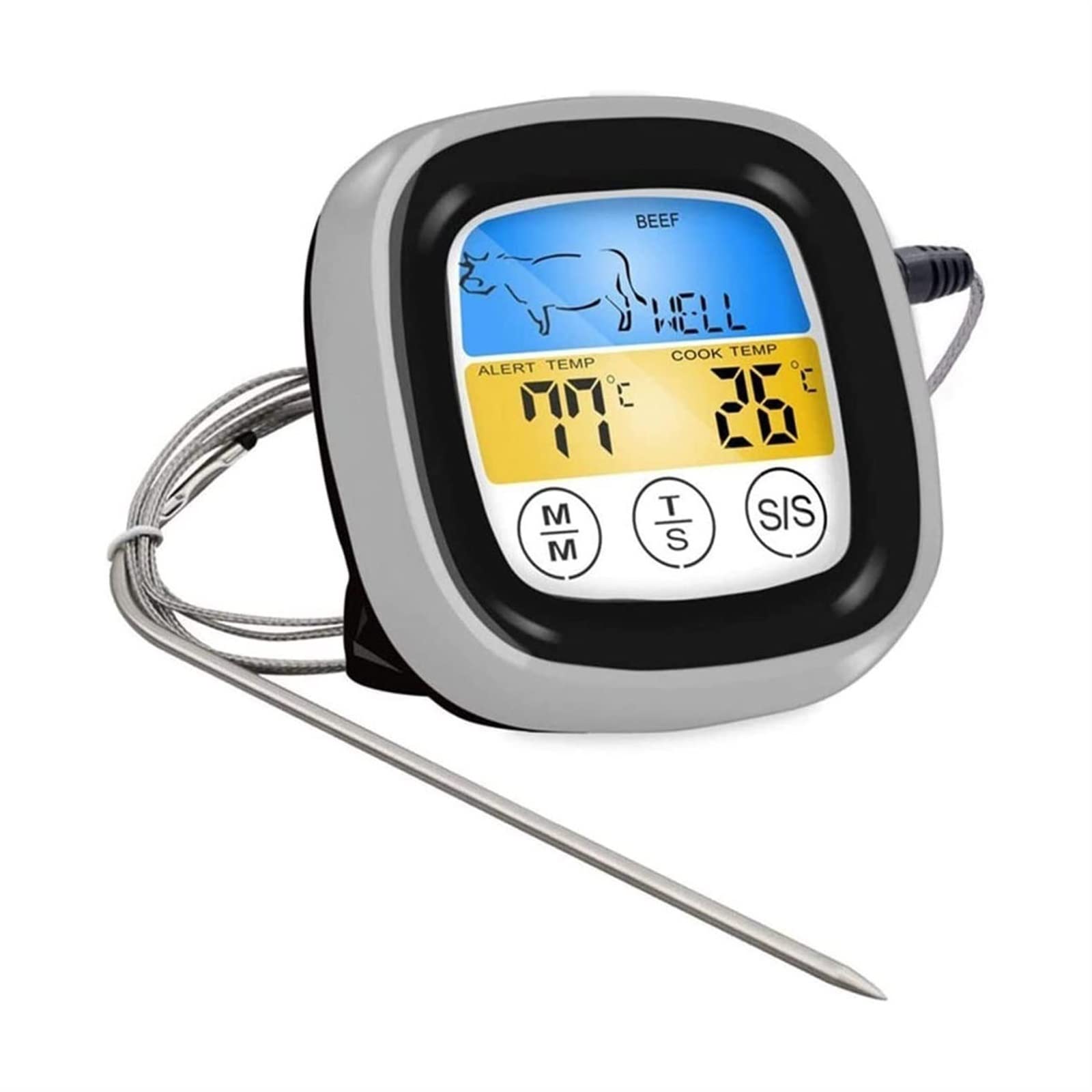 Digital Wireless Meat Thermometer with Timer - Color LCD Screen for BBQ, Grilling, Cooking - Perfect for Steak, Chicken, Turkey & Smoker Use