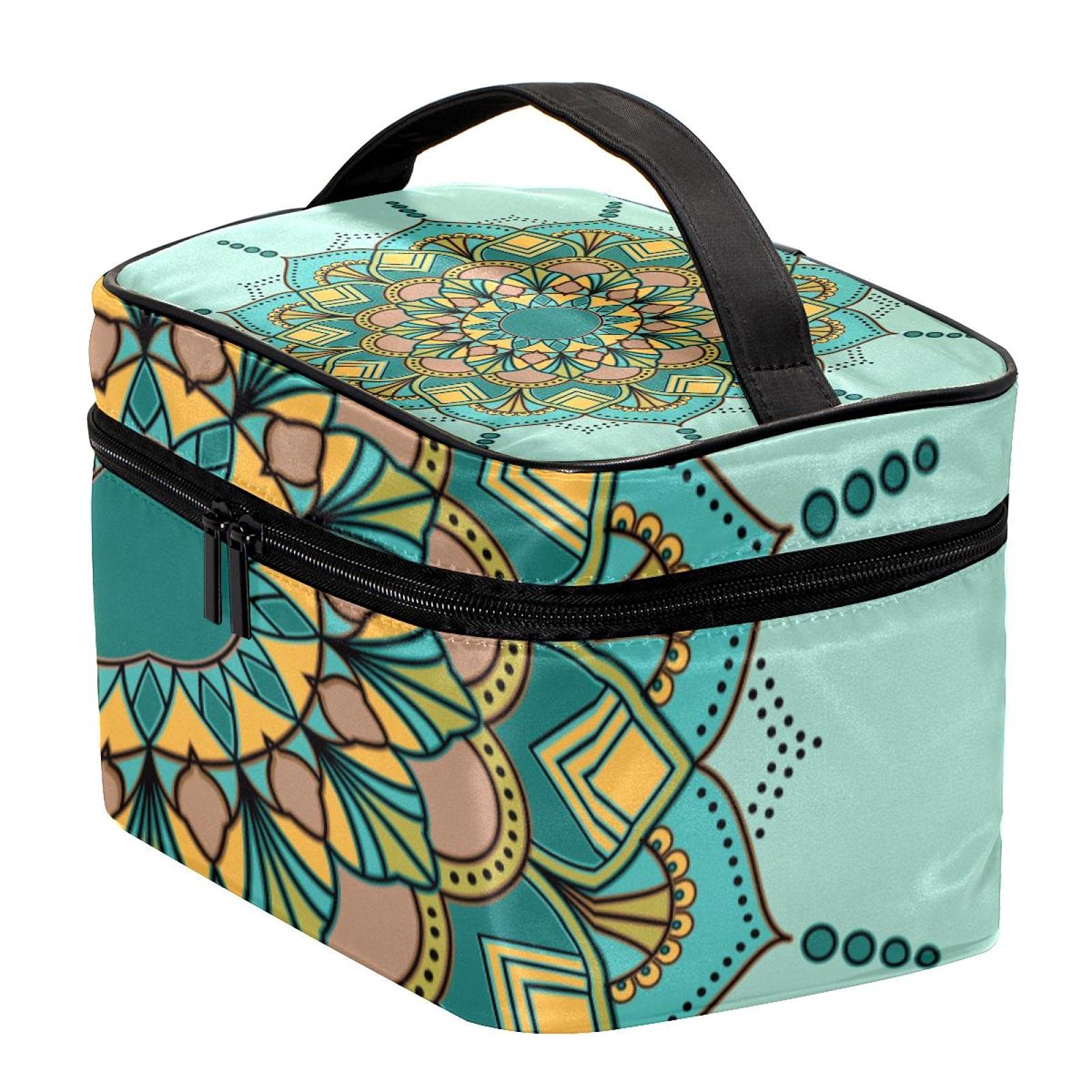 Boho Floral Travel Makeup Bag for Women - Large Mandala Cosmetic Organizer with Zipper, Green Toiletry Pouch for Girls | Perfect for Vacation, Gym & Daily Essentials Storage