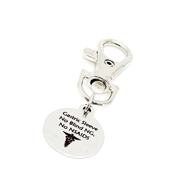 Gastric Sleeve Zipper Pull & Medical ID Tag - No Blind NG, No NSAIDS - Post Bariatric Surgery Awareness Accessory for Patients - Perfect for Everyday Wear & Medical Emergencies