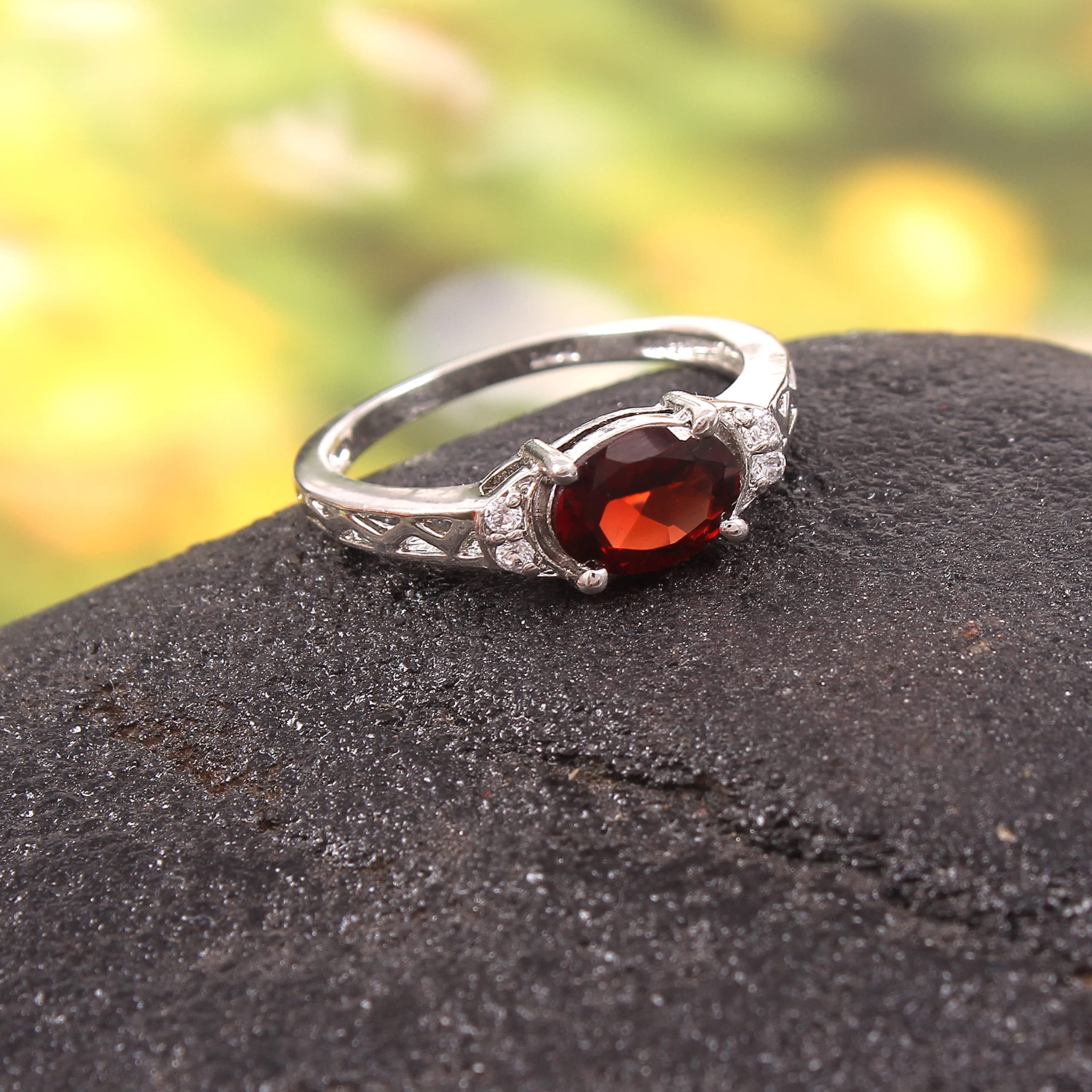 925 Sterling Silver Garnet Ring for Women - AAA Quality Natural Oval Faceted Gemstone | January Birthstone, Engagement Ring, Astrological Jewelry | Size 6 US (D-19) | Perfect for Weddings, Anniversaries & Everyday Elegance