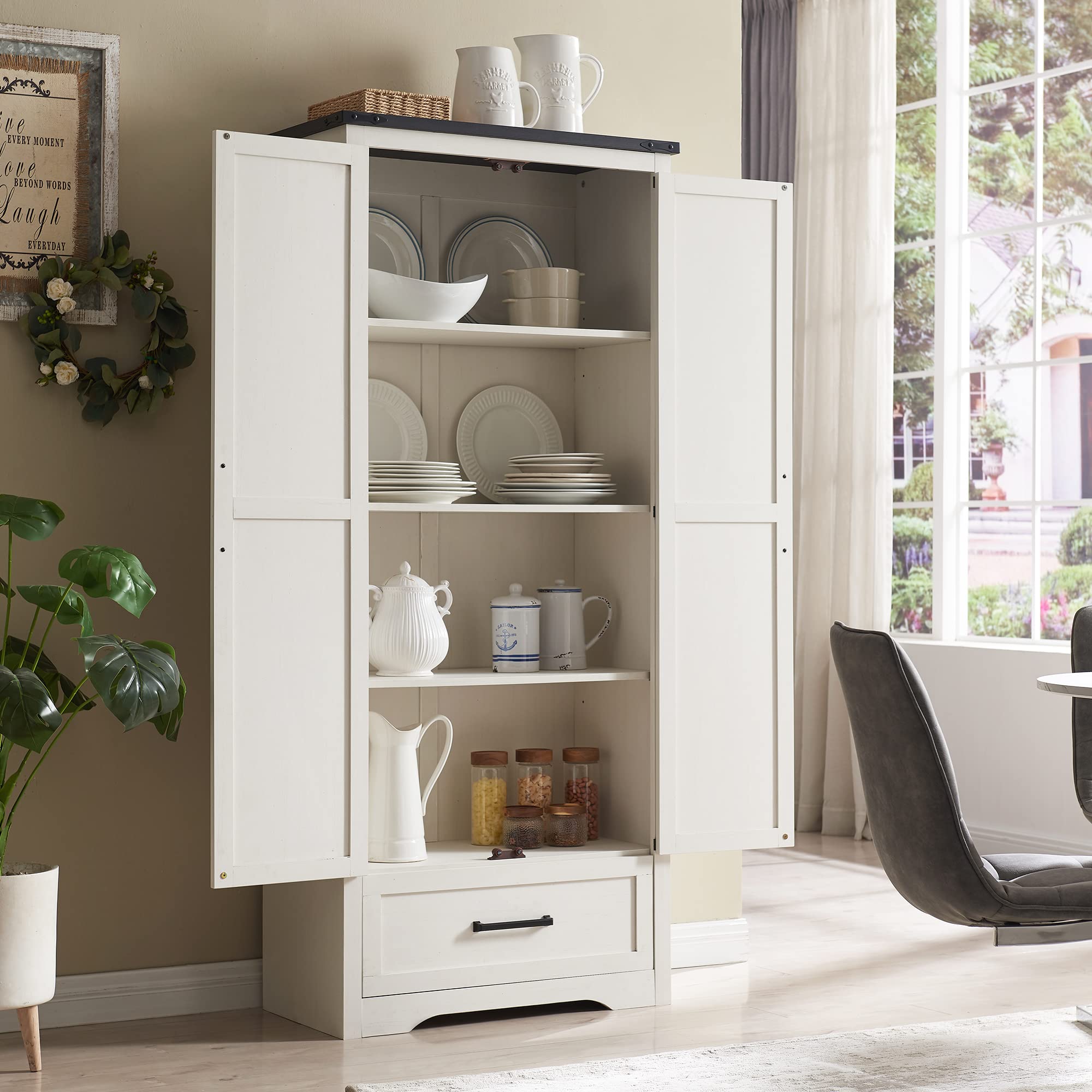 Farmhouse Storage Cabinet with Adjustable Shelves - 72