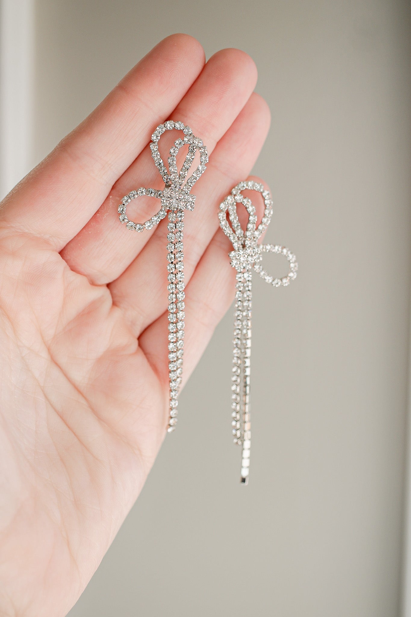Ava Dangle Earrings in Silver Rhinestones - Elegant Party Jewelry for Women, Perfect for Weddings, Date Nights and Special Occasions