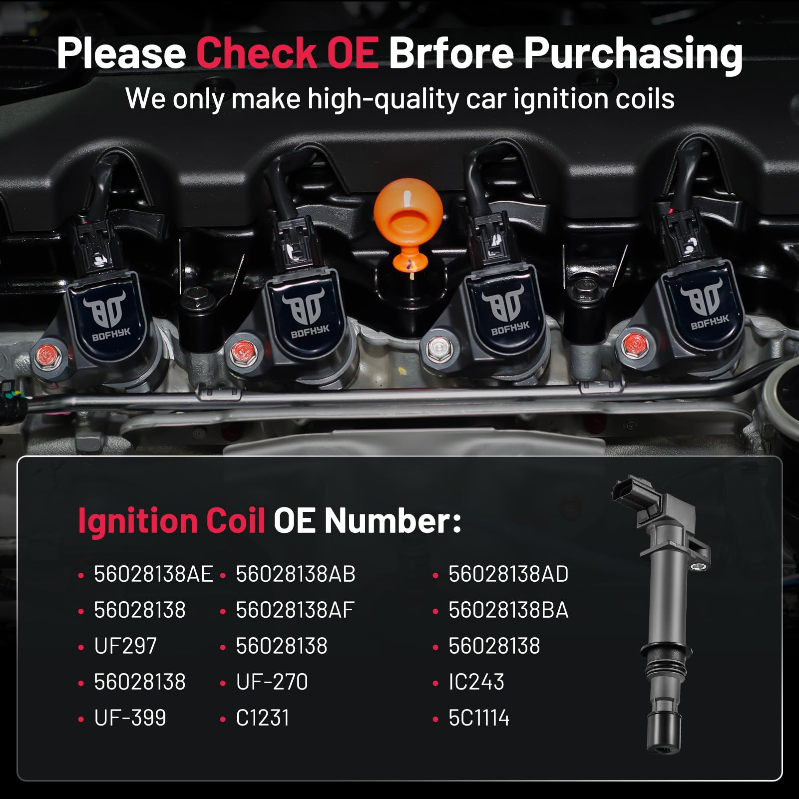 High Performance Ignition Coil Pack UF270 Set of 6 - Compatible with Jeep Liberty/Commander, Dodge Ram/Dakota/Durango/Nitro & Mitsubishi Raider 3.7L V6 - Replaces UF297 UF399 IC243 C1231 - Perfect for Engine Tune-Ups & Performance Upgrades