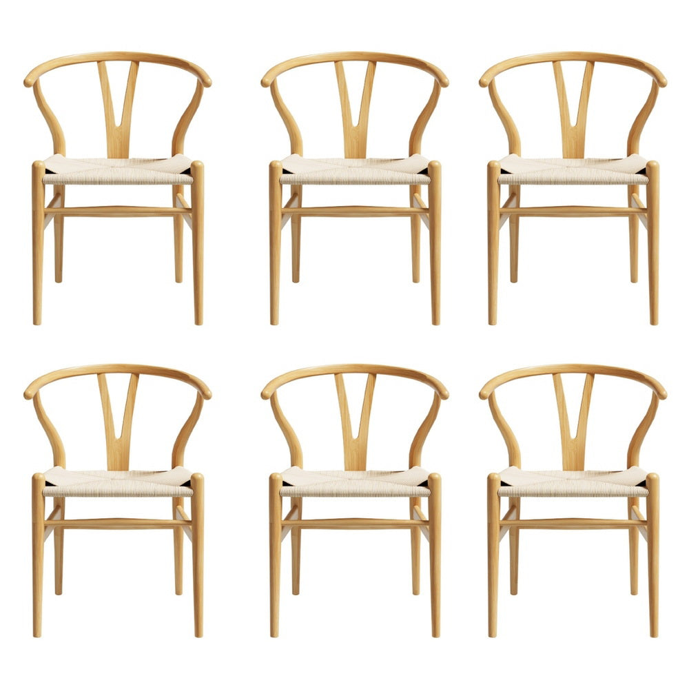 6-Piece Artiss Dining Chair Set - Wooden Frame with Rattan Seat & Wishbone Back - Perfect for Kitchen, Dining Room, and Outdoor Patio Use