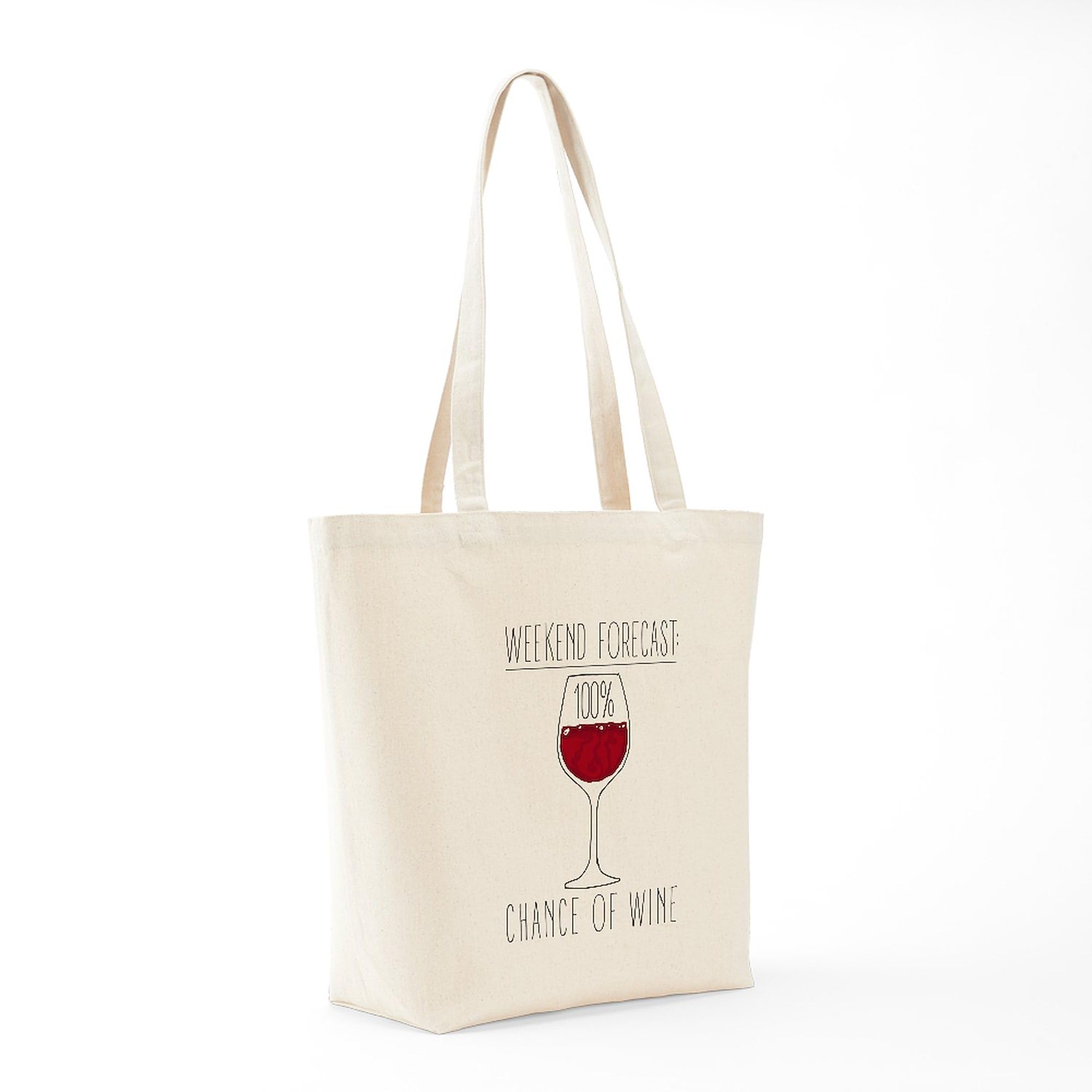 100% Chance of Wine Tote Bag - Natural Canvas Reusable Grocery Shopping Bag for Wine Lovers, Beach Trips & Farmers Market