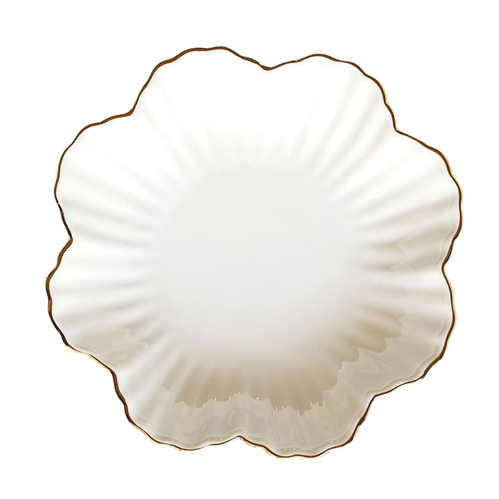 DOITOOL Ceramic Serving Plates - 6 Inch Flower Shape Appetizer Plates for Dessert, Salad, Pasta, Steak | Elegant White Snack Tray for Party, Wedding, Tea Time & Home Dining Decor