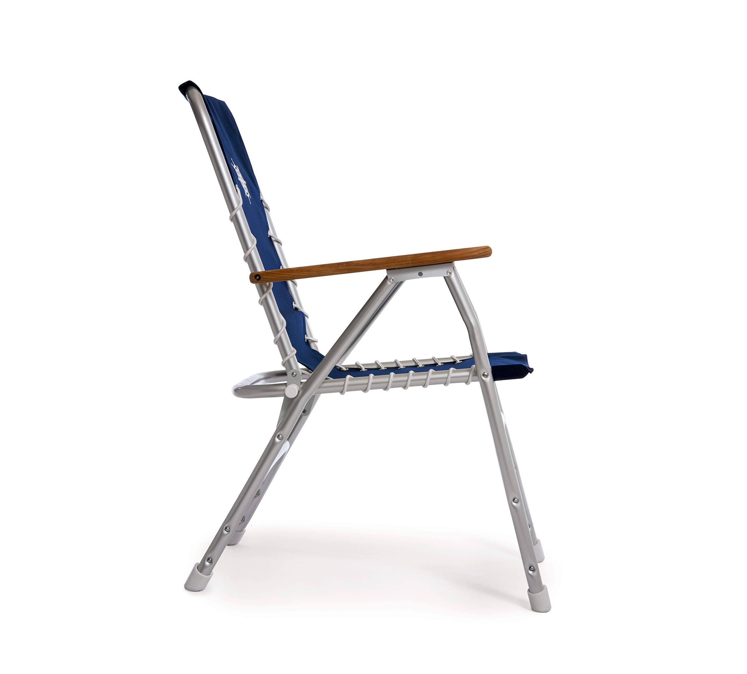 FORMA MARINE High Back Boat Chairs - Black Folding Deck Chairs with Aluminum Frame & Teak Accents - Set of 2 (M150BL) - Perfect for Yachts, Boats, and Outdoor Waterfront Lounging