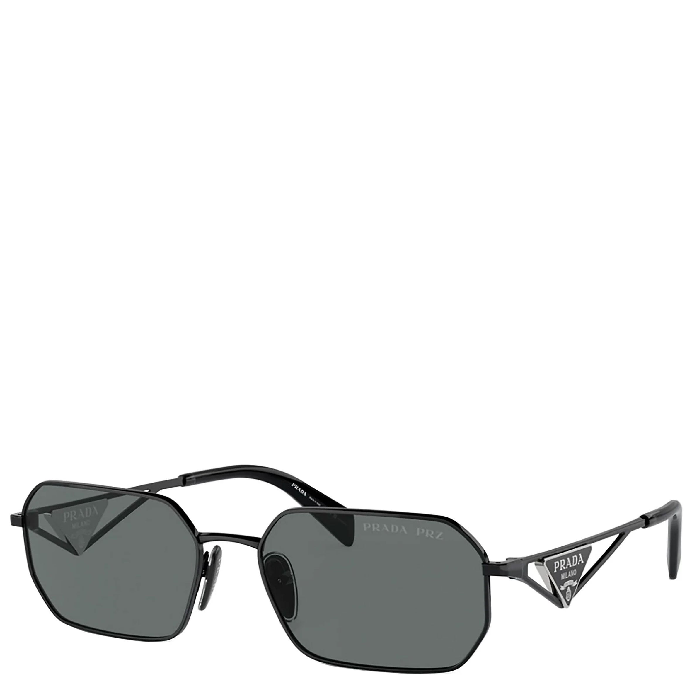 PRADA PRA51S Rectangle Logo Polarized Sunglasses - Black Aviator Style for Men & Women | UV Protection, Fashion Accessory for Driving, Beach & Outdoor Activities