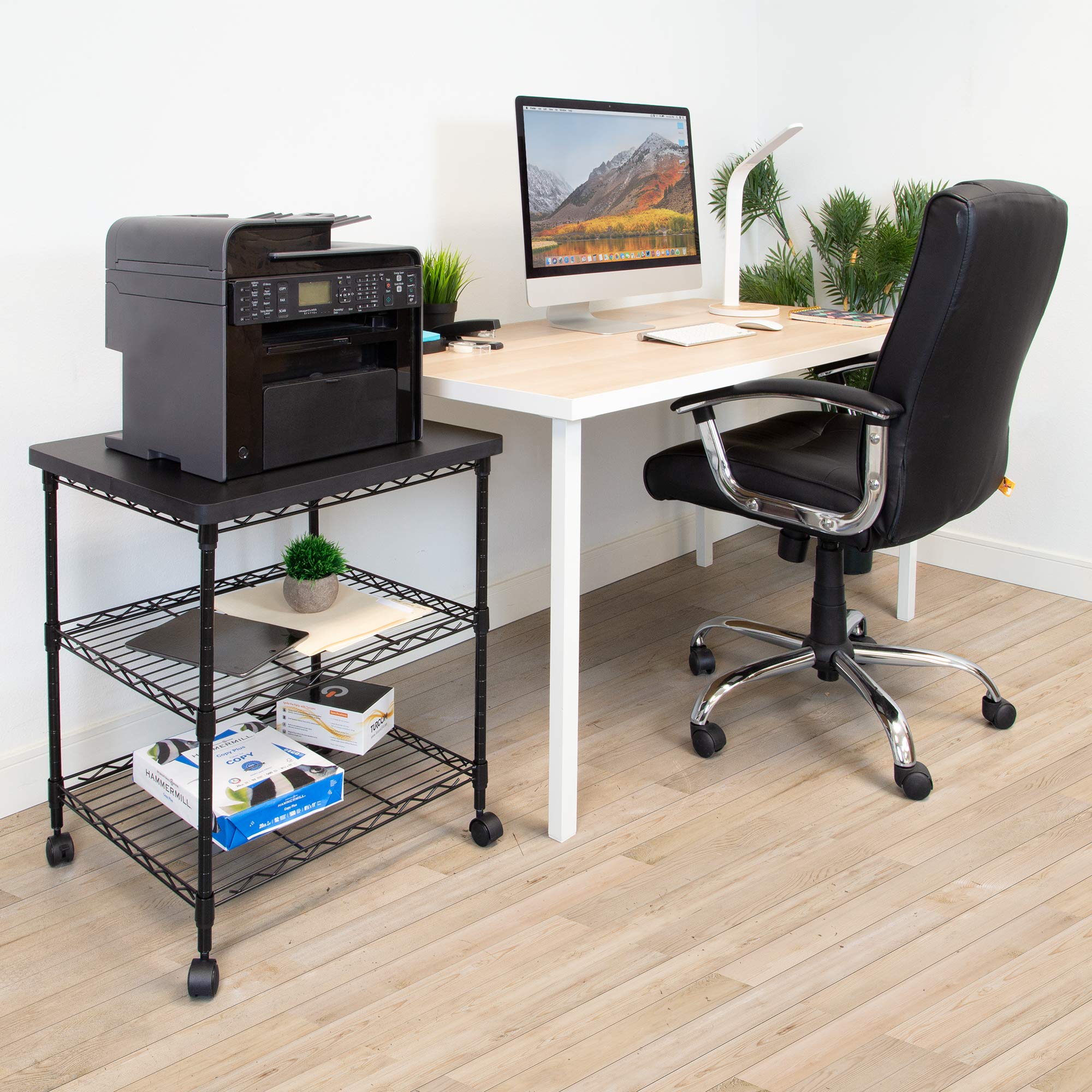 Mount-It! 3-Tier Rolling Printer Stand with Wheels - Heavy Duty Metal Printer Cart with Storage Shelves for 3D Printer, Laser Printer, Scanner & Heat Press - 200 Lbs Capacity Mobile Utility Table for Home Office, Workshop & Craft Room Use
