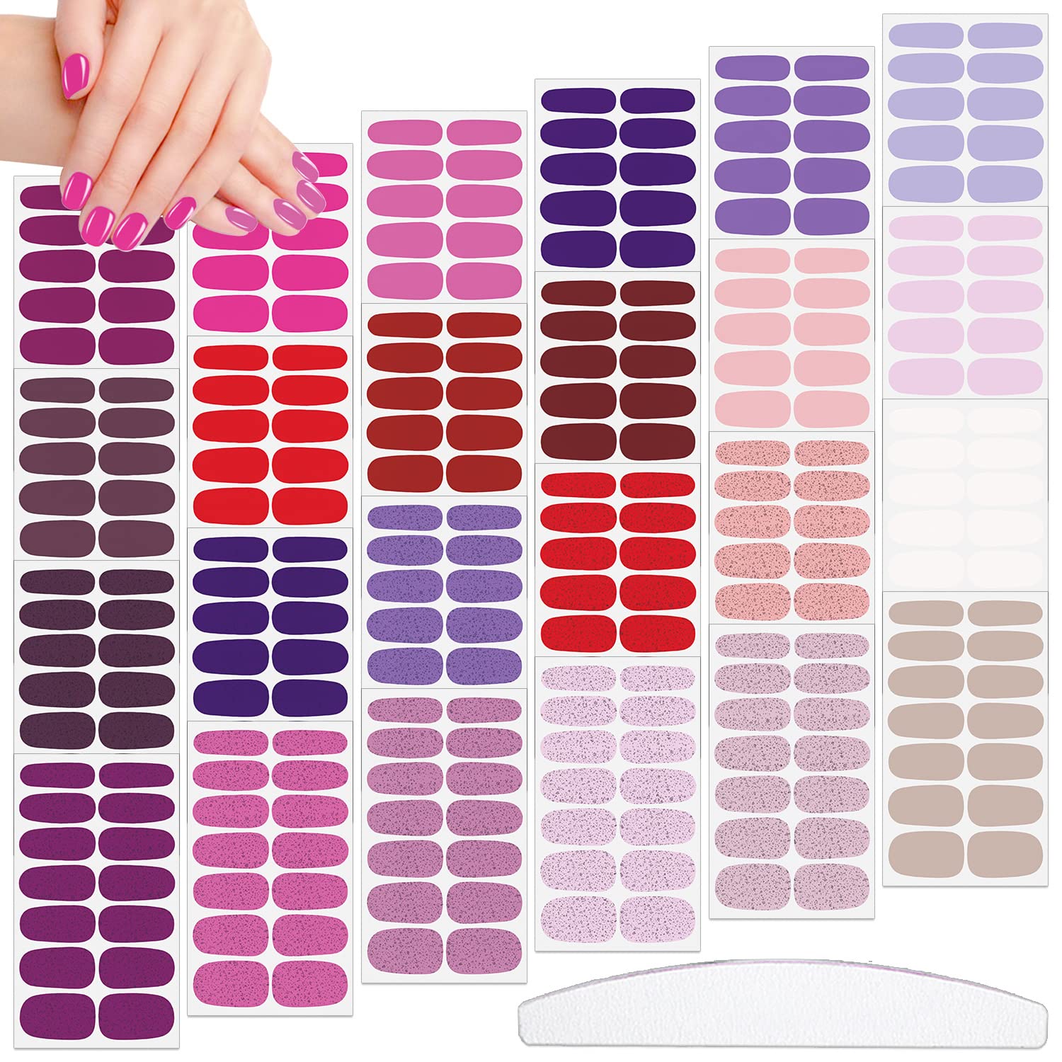 JERCLITY 336 Pieces 24 Sheets Stylish Warm Tones Solid Color Nail Polish Strips - Self-Adhesive Nail Wraps with Nail File for Women & Girls - Perfect for Nail Art, DIY Manicures, Parties, and Everyday Wear