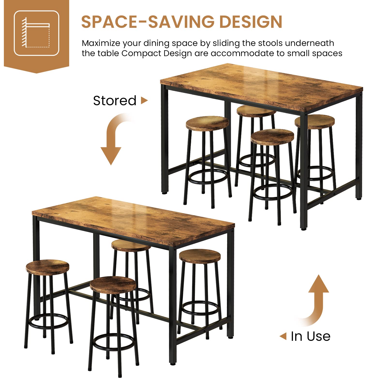 Recaceik 5-Piece Modern Wood Dining Table Set with 4 Chairs - Kitchen & Pub Bar Height Table for Breakfast Nook, Small Space Living Room - Perfect for Apartments, Condos & Cozy Home Dining