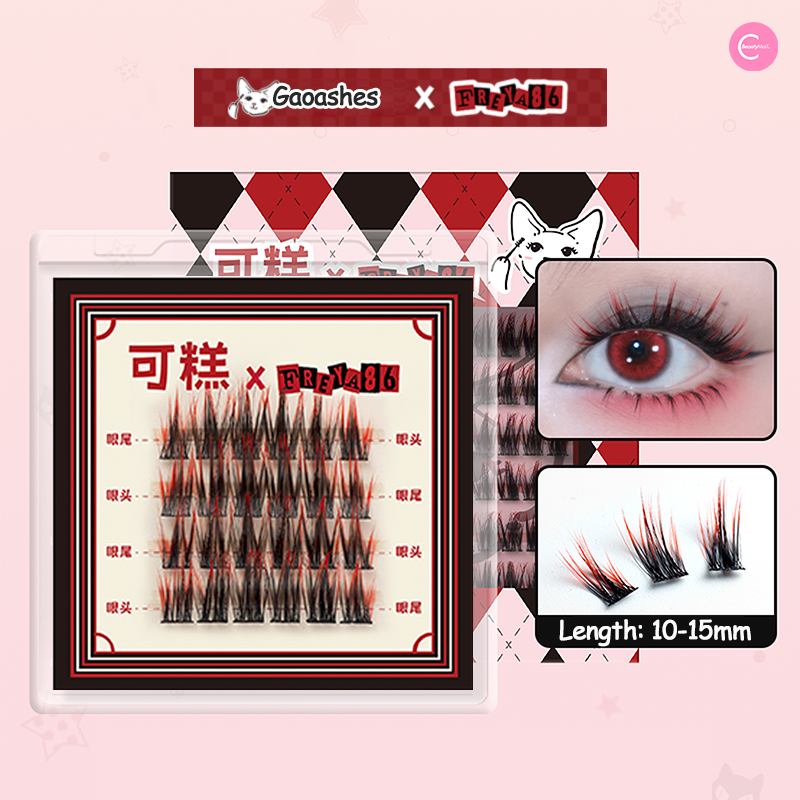 Gaoashes X Freya86 UF21 Gradient Red Black False Eyelashes - Natural Looking Voluminous Lashes for Dramatic Eye Makeup, Perfect for Parties, Weddings & Special Occasions
