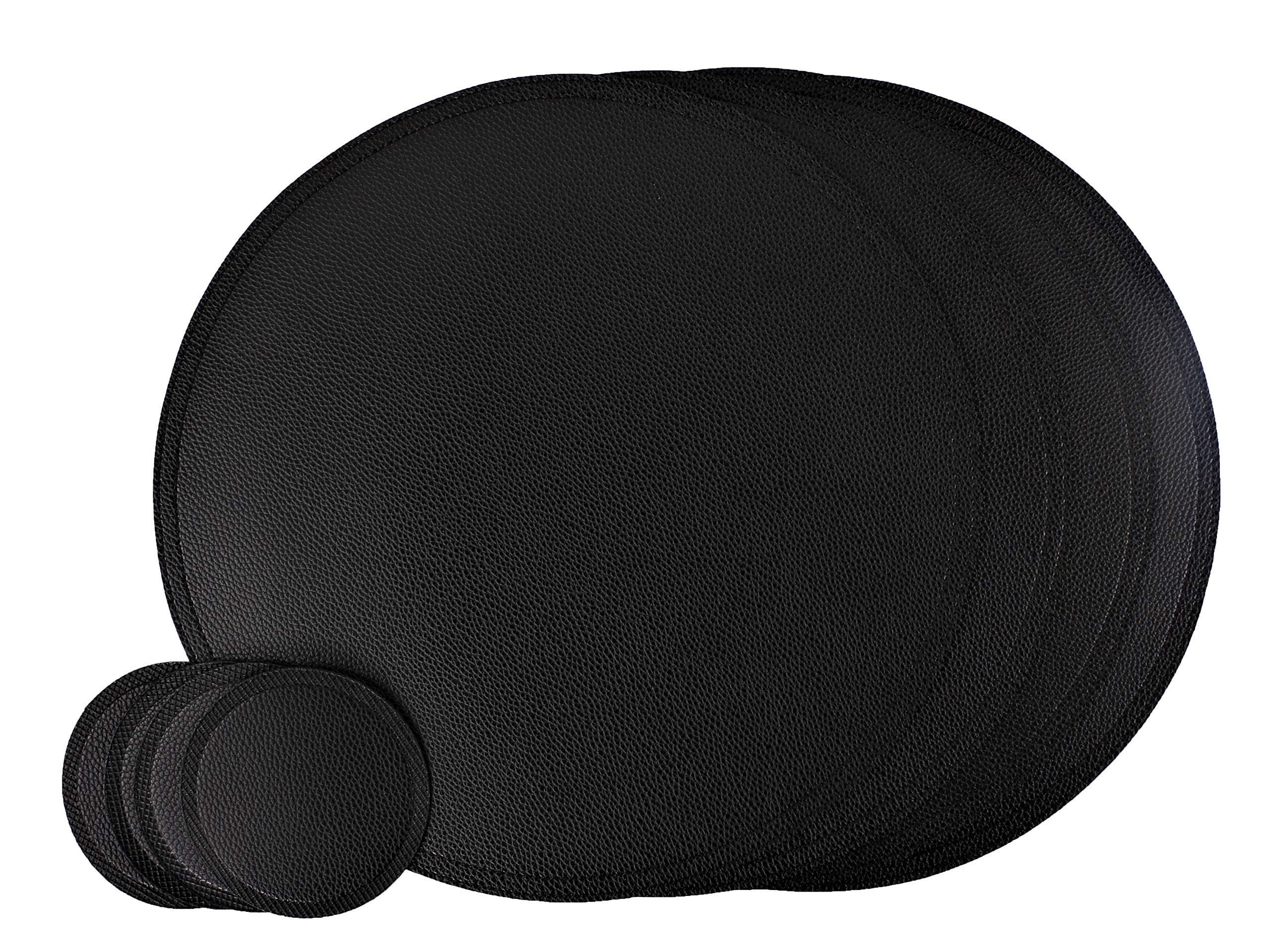 8-Pack Faux Leather Round Placemats and Coasters Set - Waterproof, Stain-Resistant Dining Table Mats for Kitchen, Coffee Table, and Home Decor - Perfect for Everyday Meals, Dinner Parties, and Holiday Gatherings