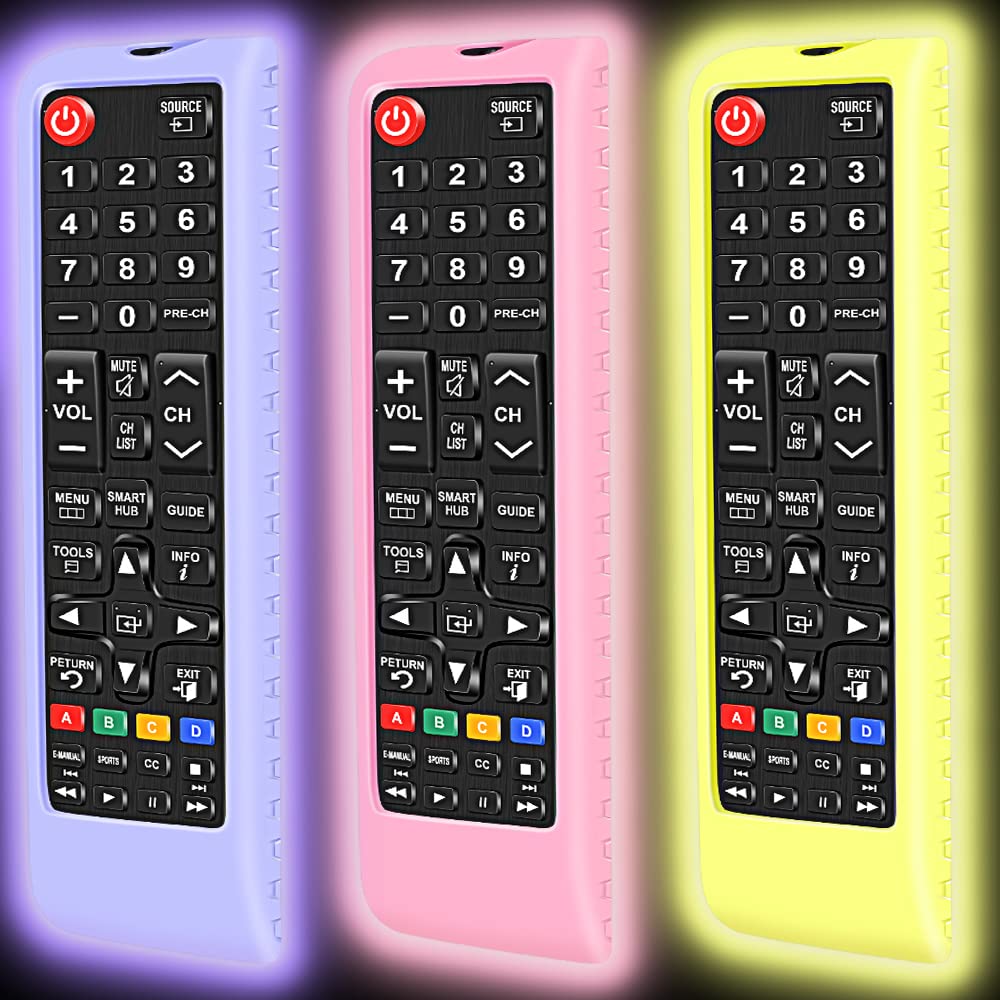 3-Pack Glow in The Dark Silicone Remote Cover for Samsung Smart TV - Compatible with BN59-01301A, BN59-01315A, BN59-01199F Models - Protective Skin Sleeve with Battery Cover Holder - Perfect for Nighttime TV Watching & Home Entertainment