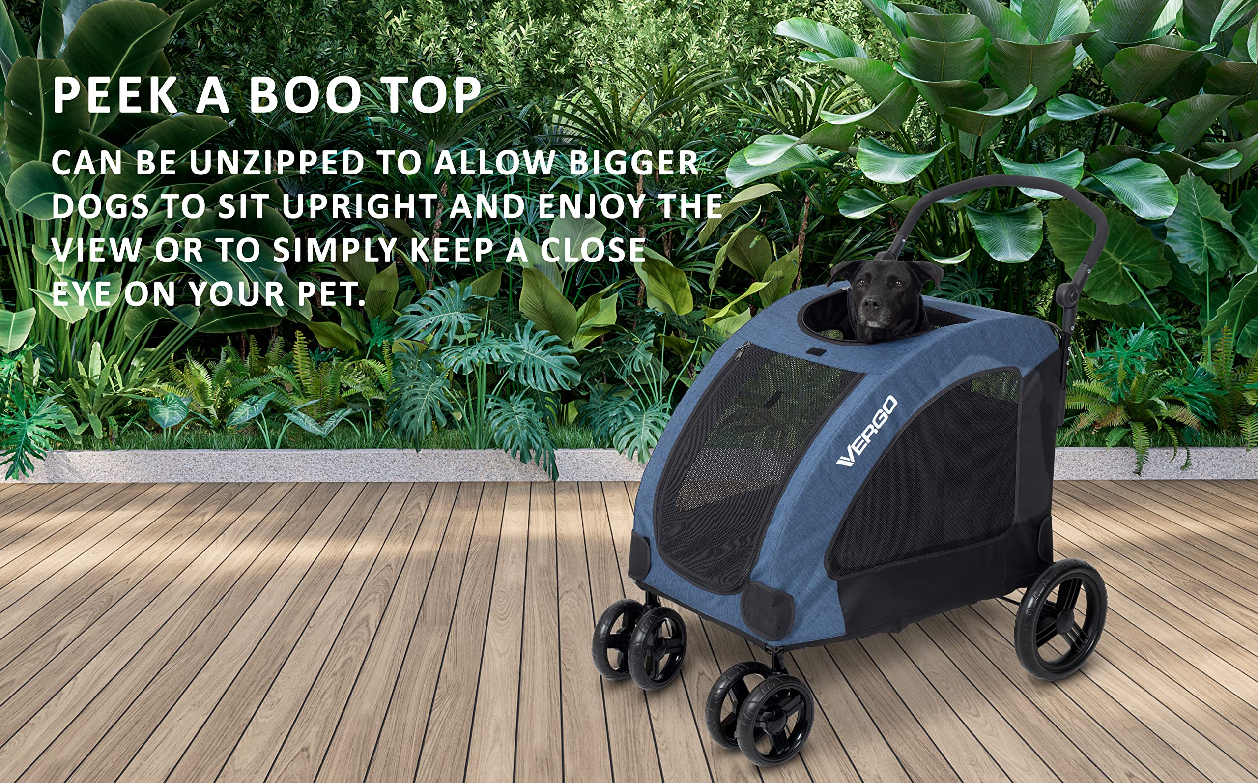 Vergo Blue Foldable Pet Stroller Wagon Cart - 4 Wheel Dog Stroller with Adjustable Handle & Zipper Entry, Mesh Skylight for Small to Large Dogs, Cats & Pets - Perfect for Park Walks, Shopping Trips & Outdoor Adventures
