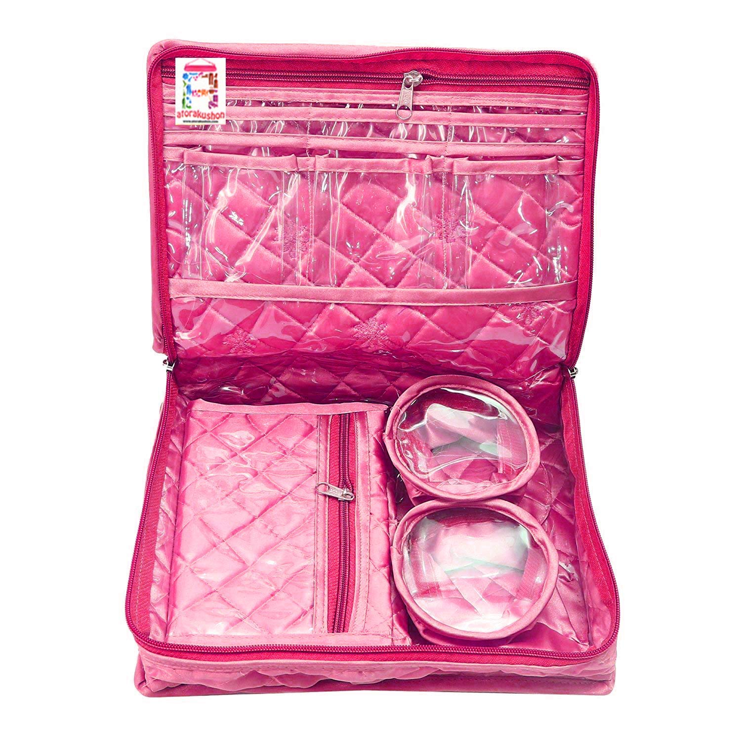 Satin Makeup Bag for Women - Travel Jewelry Organizer & Cosmetic Storage Pouch - Portable Vanity Case for Makeup, Accessories, and Toiletries - Perfect for Travel, Home, and Daily Use (Pink)