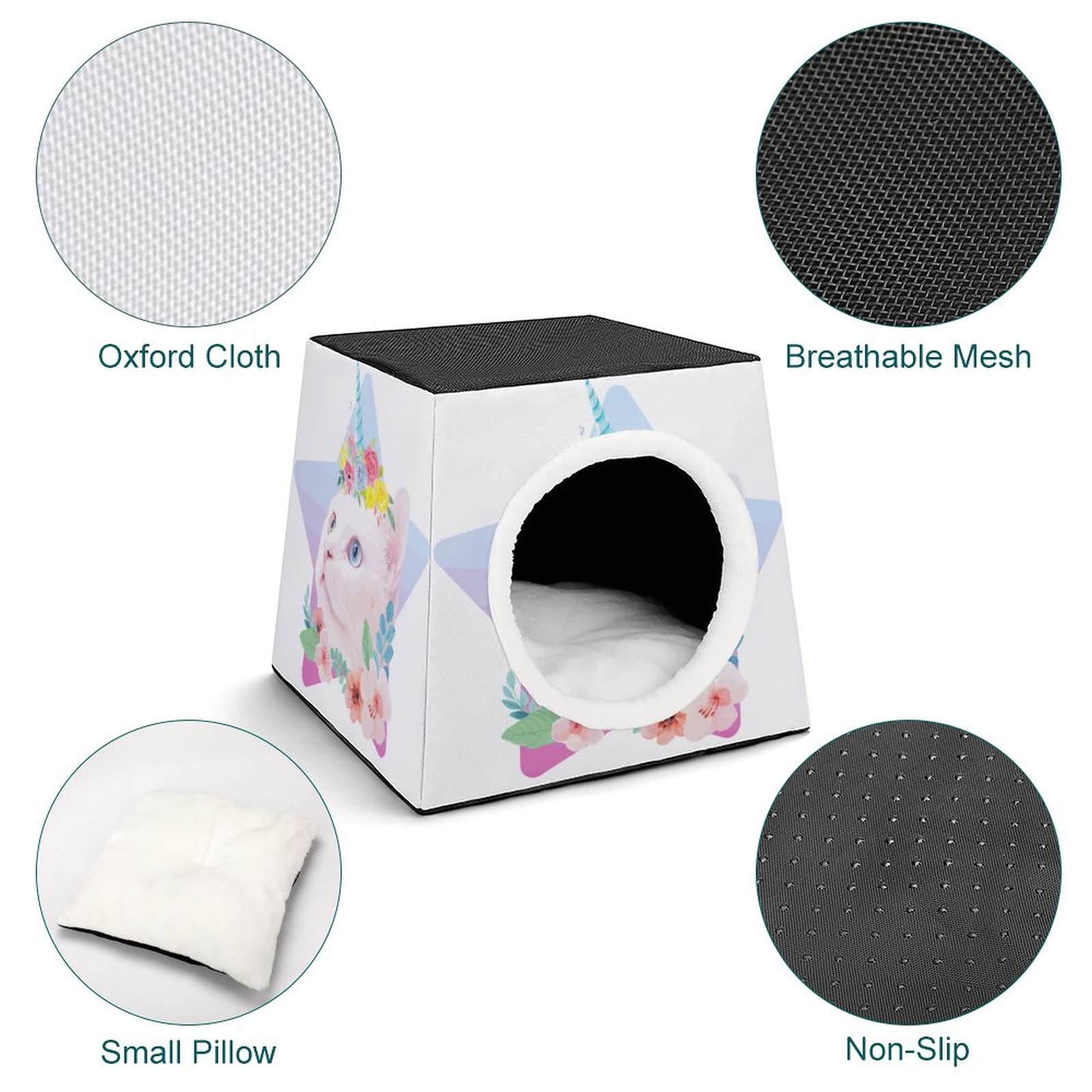 Personalized Cat Houses & Habitats - Printed Cat Cube, Cat Condo, Indoor Pet Bed & Sofa Cave for Cats - Unicorn & Flower Designs | Cozy Sleeping Spot, Play Area & Home Decor for Kittens