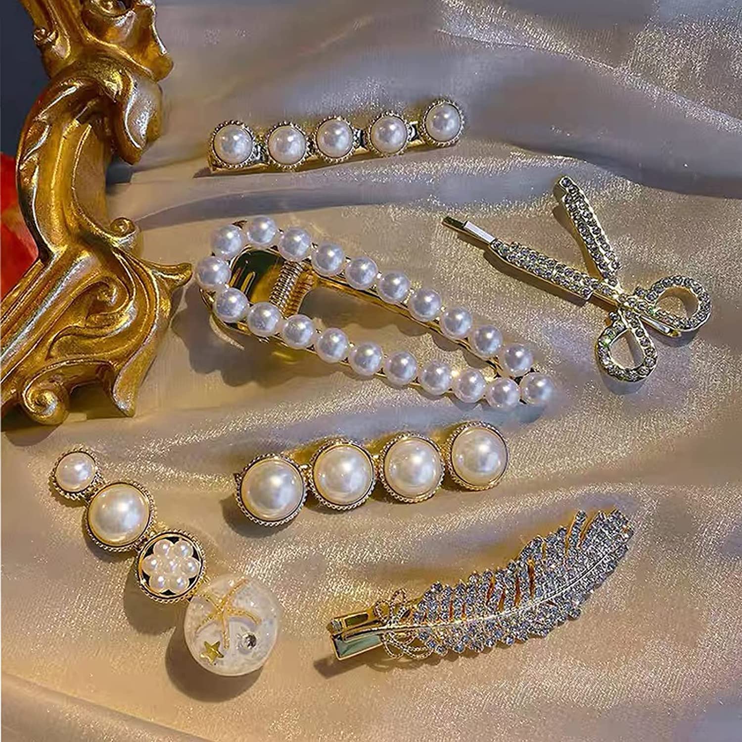 SARJAK 6 Piece Korean Style Pearl Metal Hair Clips Set - Elegant Plastic Pearl Barrettes Hairpins for Women & Girls - Perfect for Weddings, Parties & Daily Hairstyling