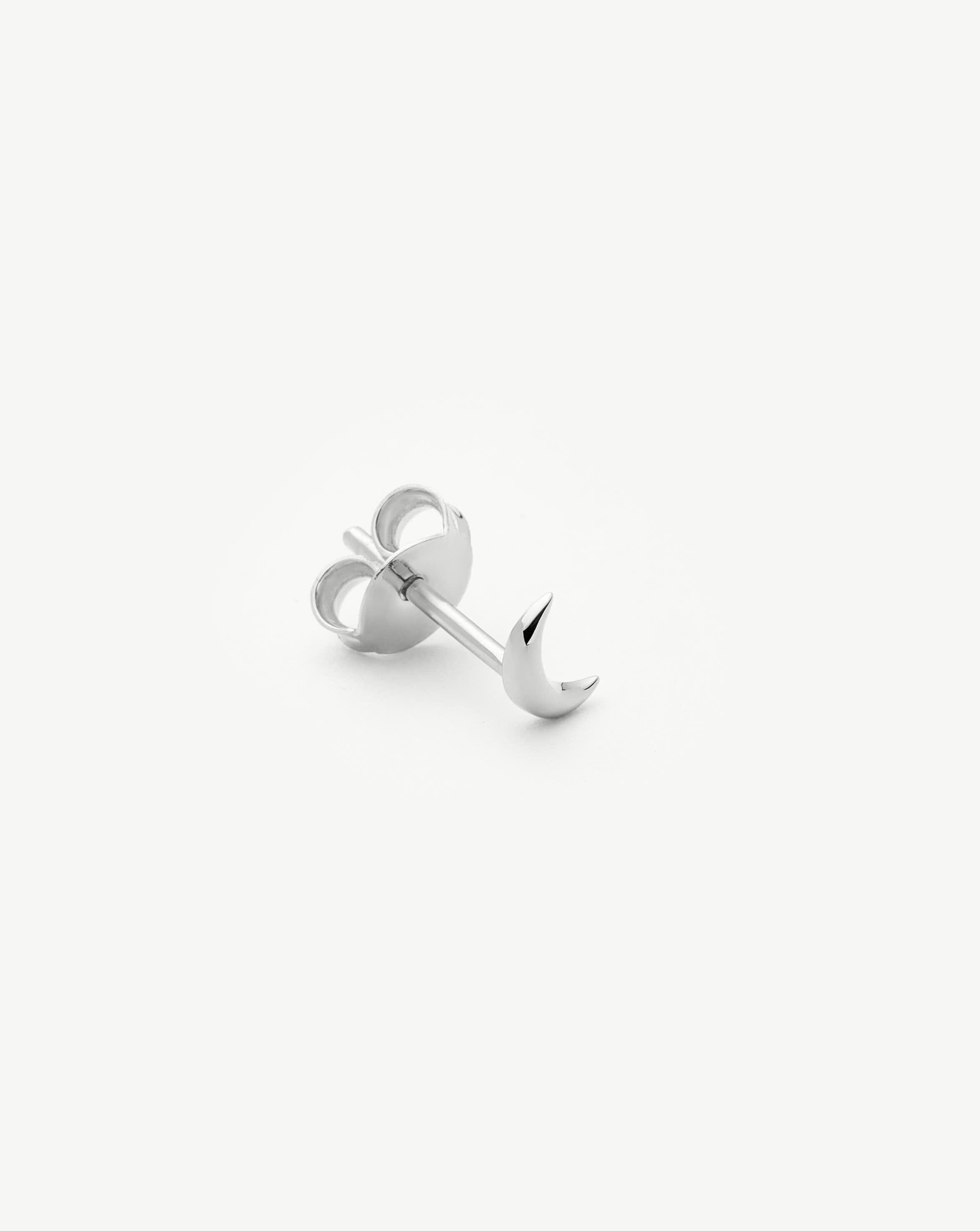 14K Solid White Gold Moon Stud Earrings for Women - Minimalist Dainty Jewelry for Everyday Wear & Gift Giving