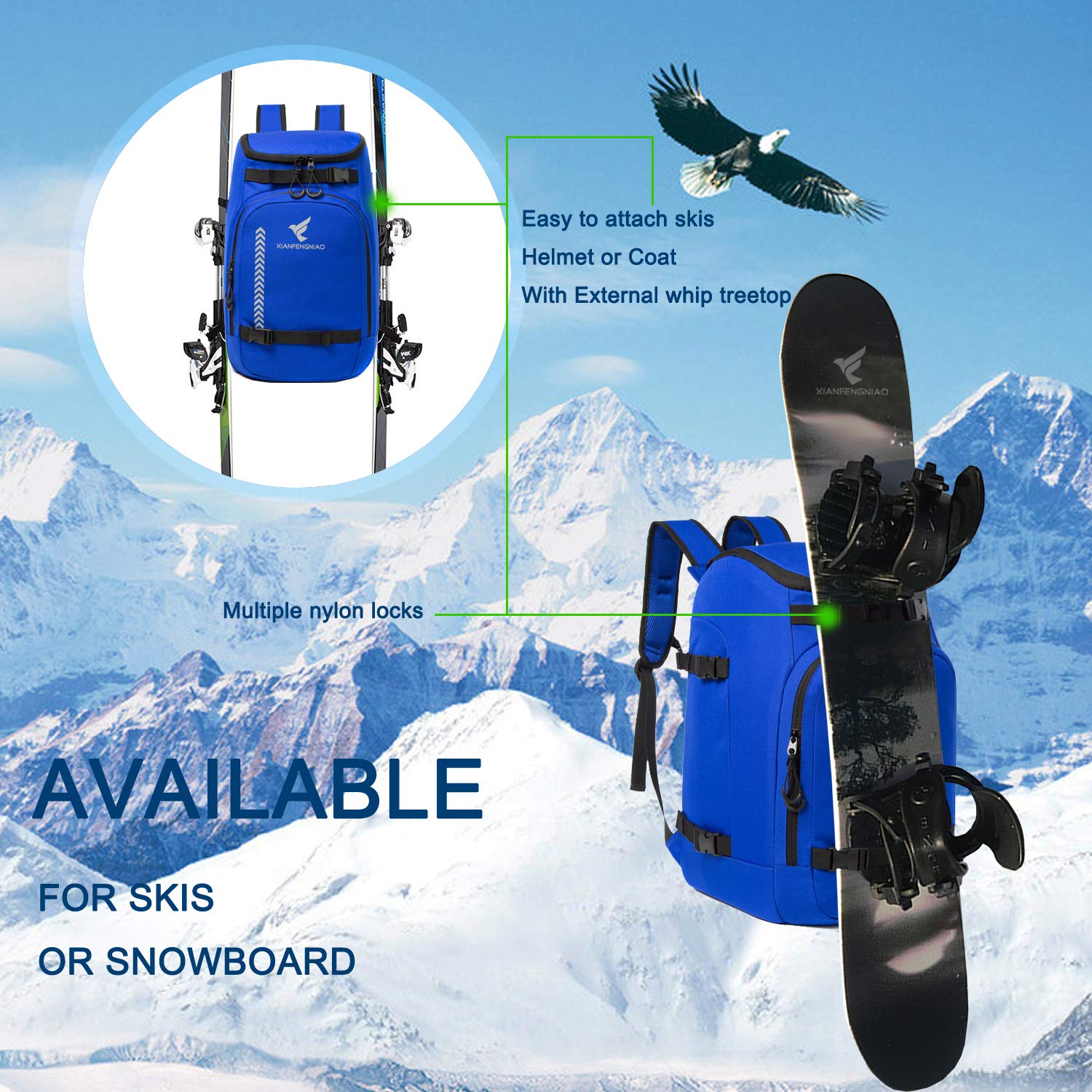 **50L Waterproof Ski Boot Travel Backpack – Carry Ski & Snowboard Boots, Helmet, Goggles, Gloves & Accessories for Men, Women & Youth – Perfect for Ski Trips & Winter Sports**