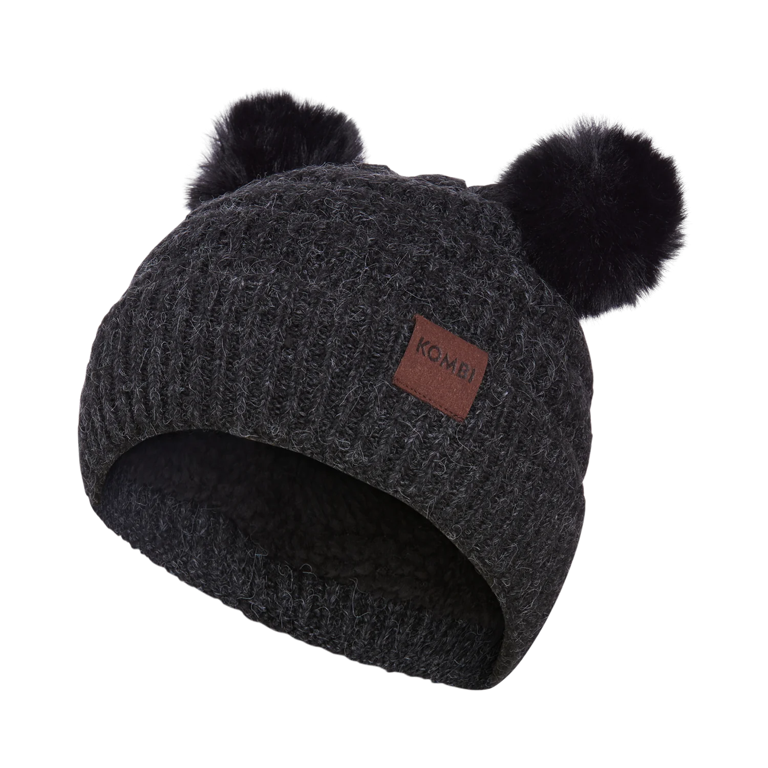 Kombi Black Cubbie Pom Pom Winter Hat for Kids - Warm & Stylish Beanie for Boys & Girls - Perfect for Snow Play, School & Outdoor Activities