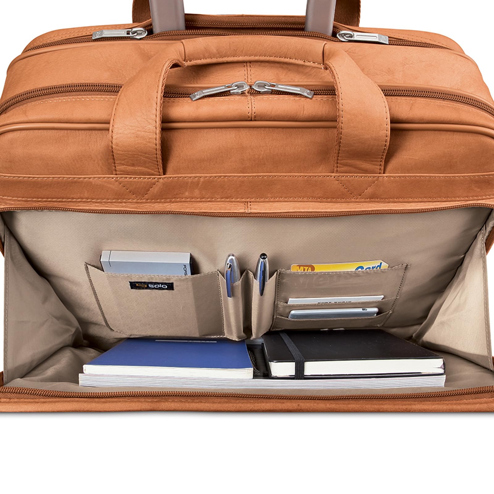 Solo Walker Genuine Leather Rolling Laptop Briefcase - Tan Brown Business Travel Carry-On with Wheels | Perfect for Business Trips, Commuting & Air Travel