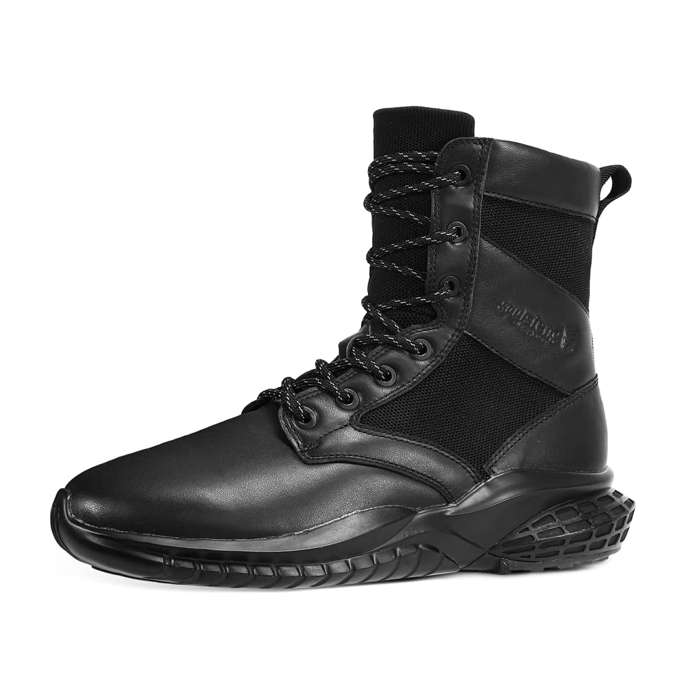 Soulsfeng Unisex Military Tactical Boots with Side Zipper - Leather Combat Hiking Boots for Men & Women | Lightweight Work Outdoor Desert Boots for Hiking, Casual Wear & Sports Activities