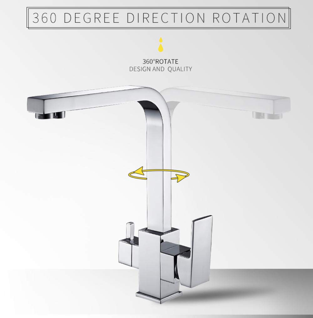 360 Degree Rotating Brass Kitchen Faucet with Water Purification - Square Modern Mixer Tap for Sink - Perfect for Home Renovation & Water-Saving Kitchen Upgrade