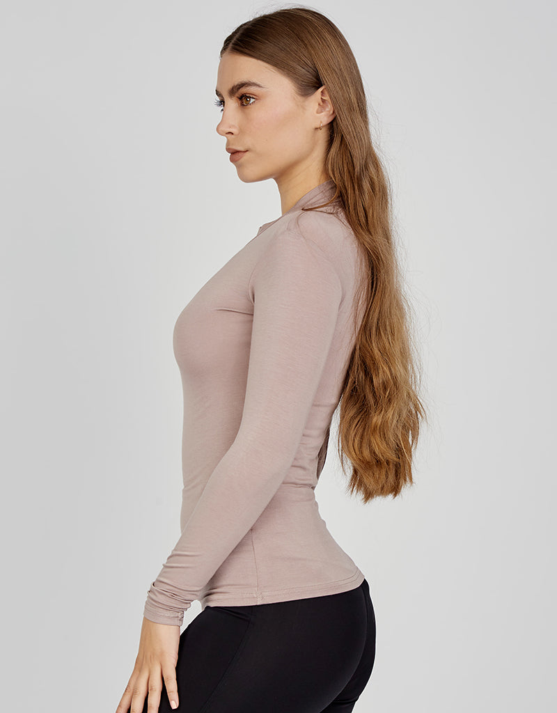 High Neck Bodycon Top in Dark Shades - Slim Fit Stretchy Women's T-Shirt for Casual Wear, Layering & Night Out
